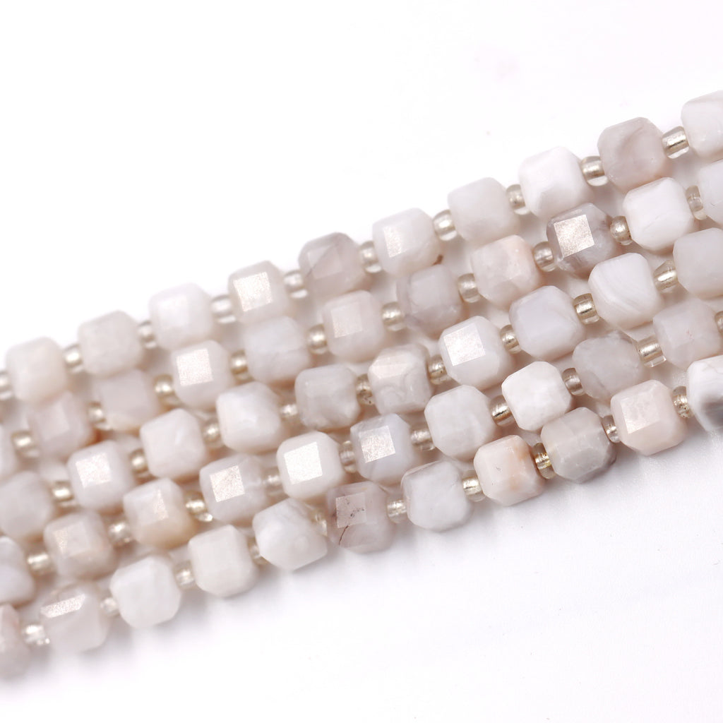 Malahill faceted cube stone beads for jewelry making, sold per bag 5 strands inside, White Crazy Agate beads