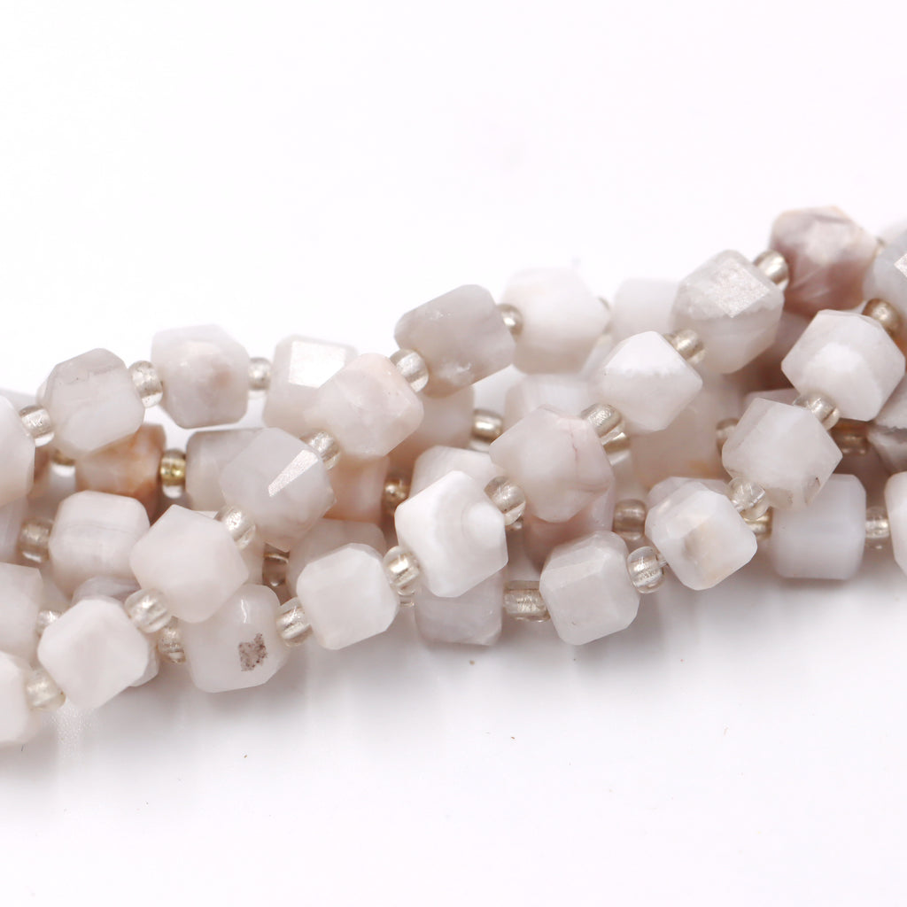 Malahill faceted cube stone beads for jewelry making, sold per bag 5 strands inside, White Crazy Agate beads