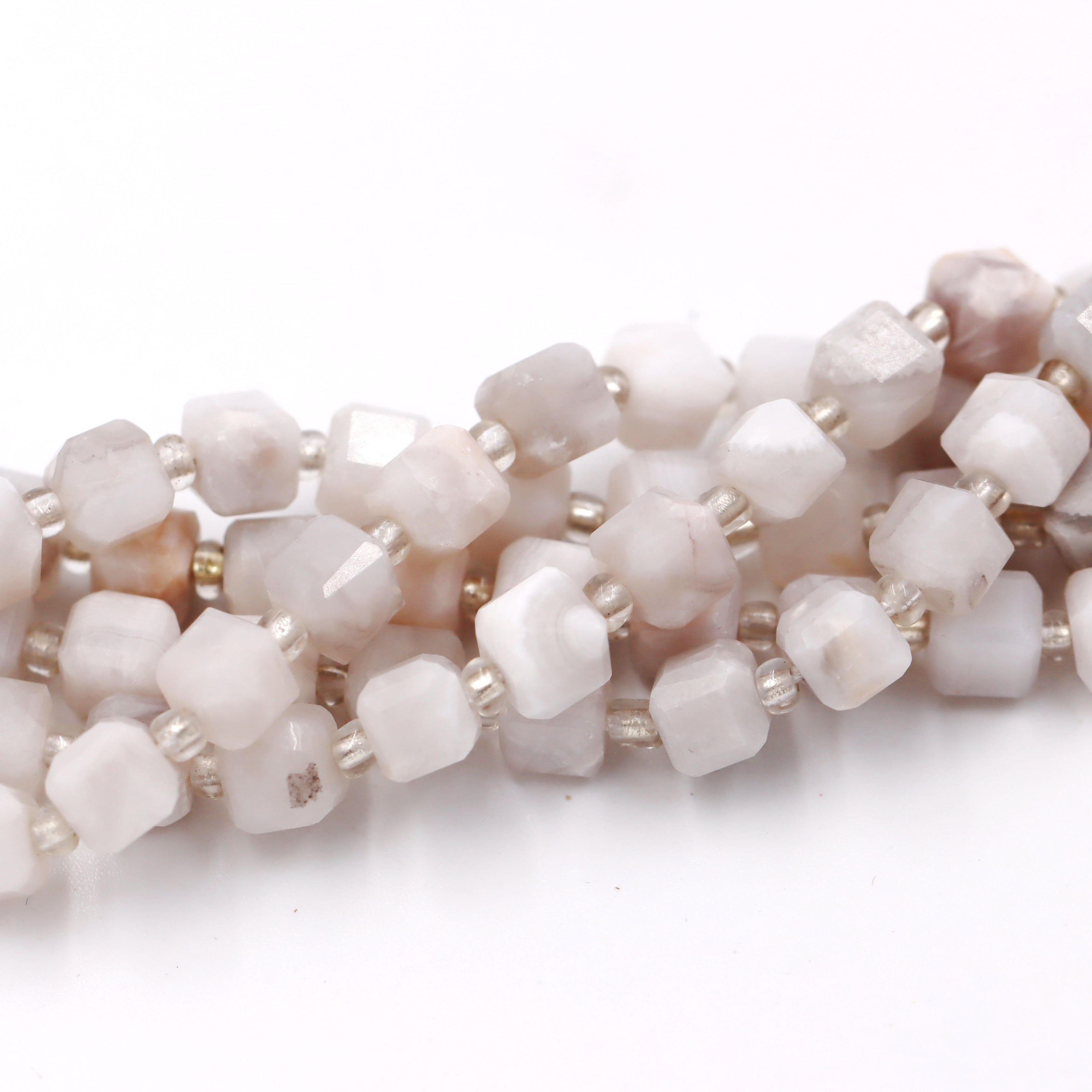 Malahill faceted cube stone beads for jewelry making, sold per bag 5 strands inside, White Crazy Agate beads