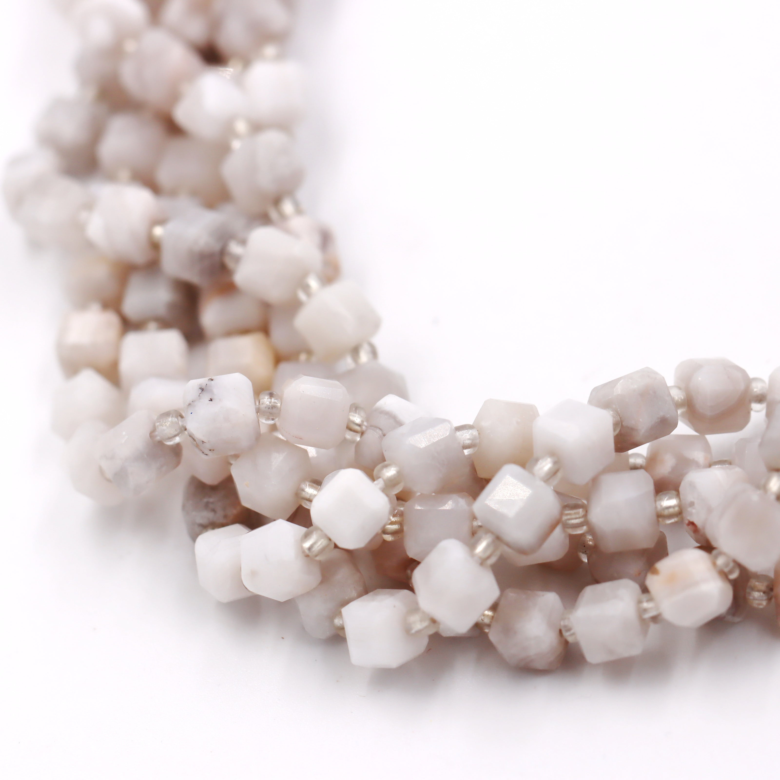 Malahill faceted cube stone beads for jewelry making, sold per bag 5 strands inside, White Crazy Agate beads