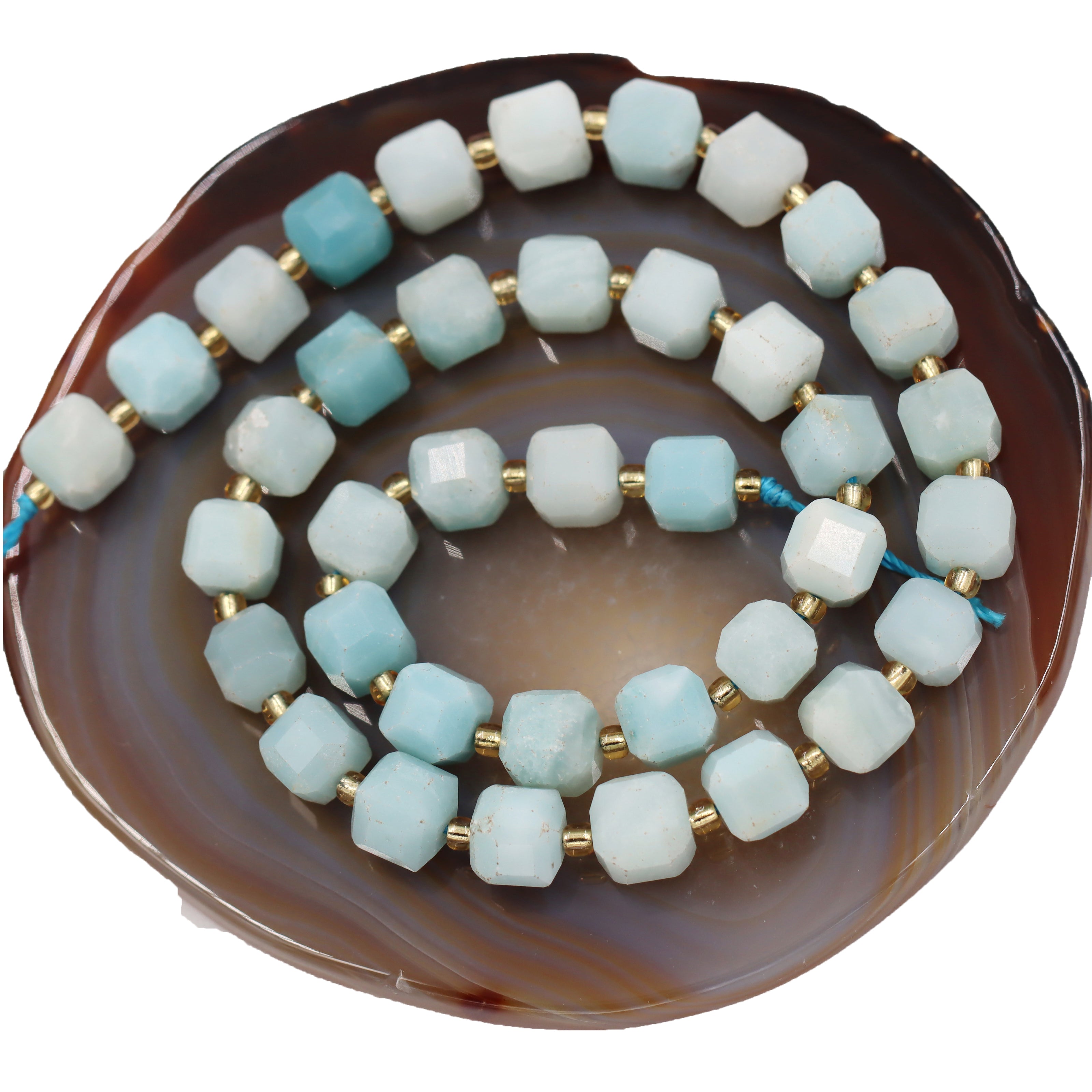 Malahill faceted cube stone beads for jewelry making, sold per bag 5 strands inside, Multi-color Amazonite beads