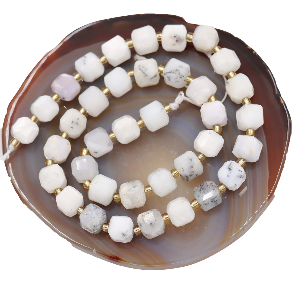 Malahill faceted cube stone beads for jewelry making, sold per bag 5 strands inside, White Jasper beads