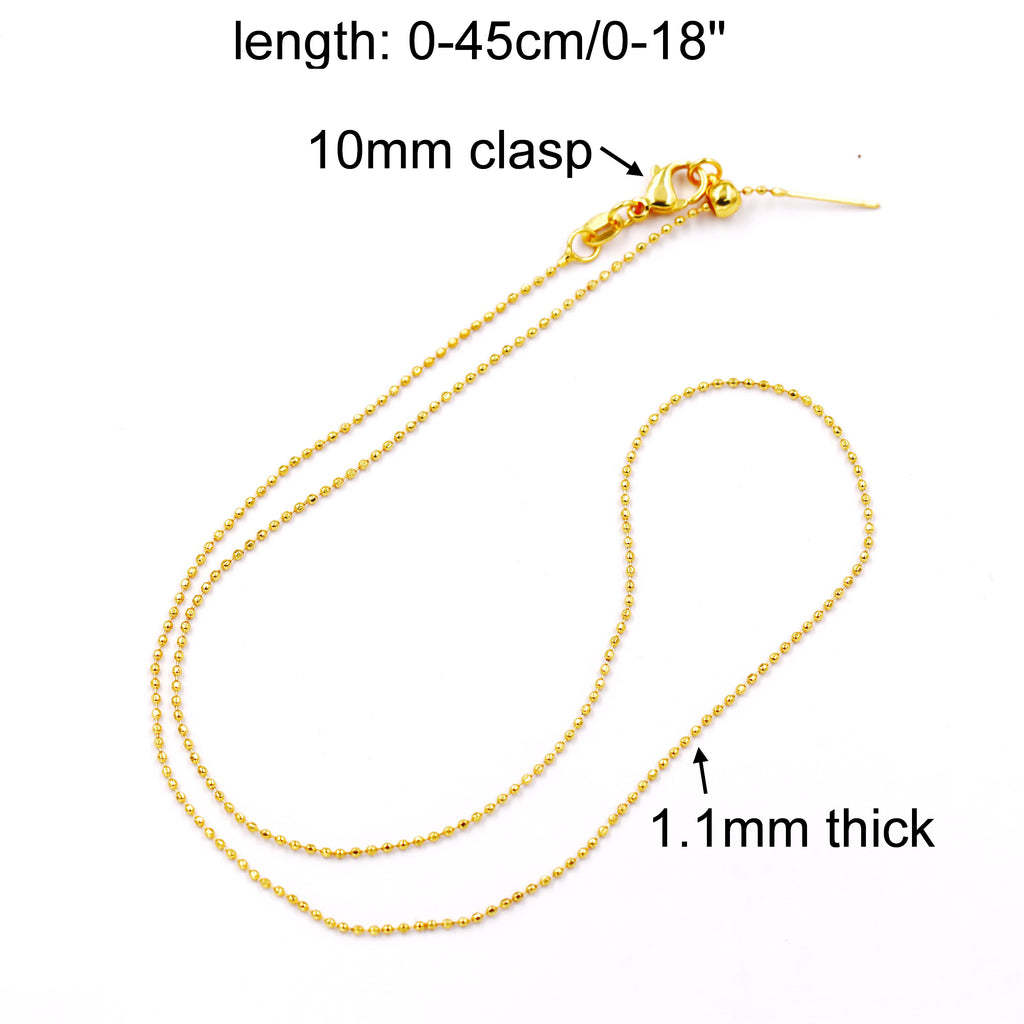 Malahill excellent quality jewelry findings chains for jewelry necklace making, 1.1mm*45cm ball chain with omnipotent clasp, sold 10 pieces per box