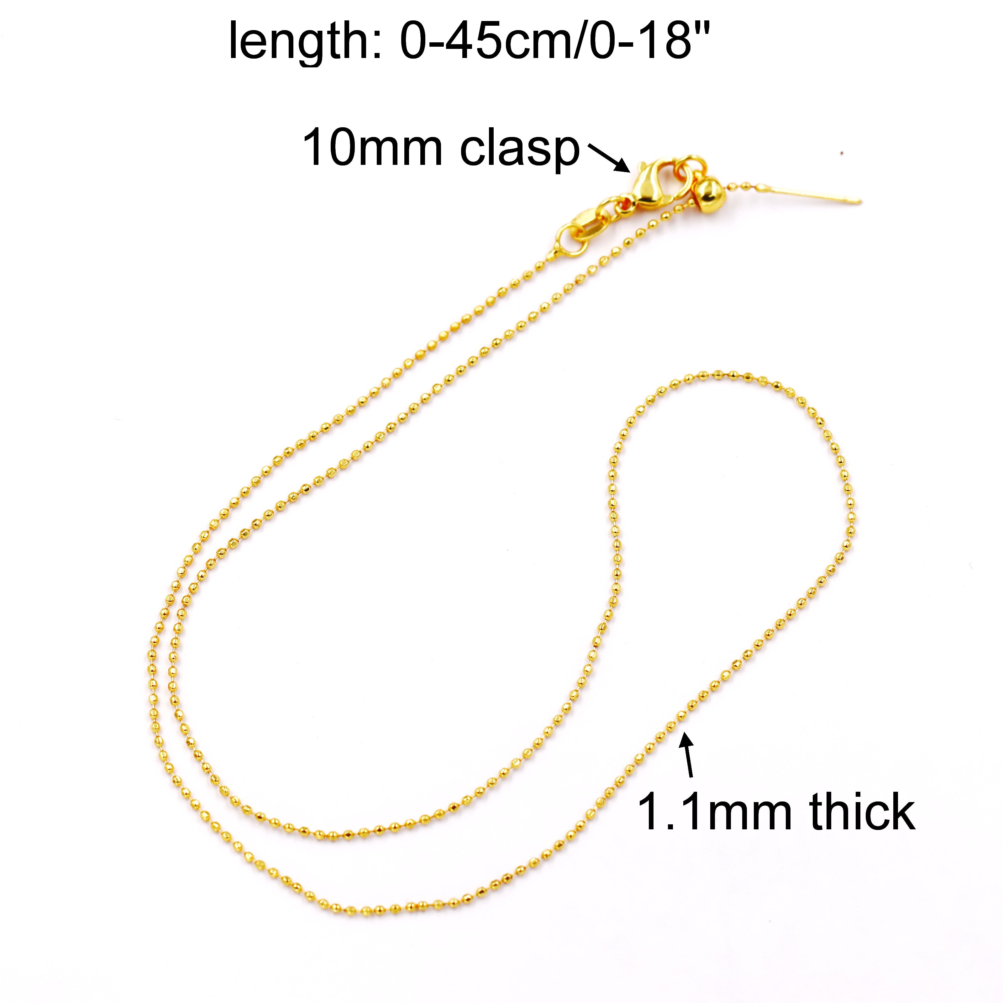 Malahill excellent quality jewelry findings chains for jewelry necklace making, 1.1mm*45cm ball chain with omnipotent clasp, sold 10 pieces per box