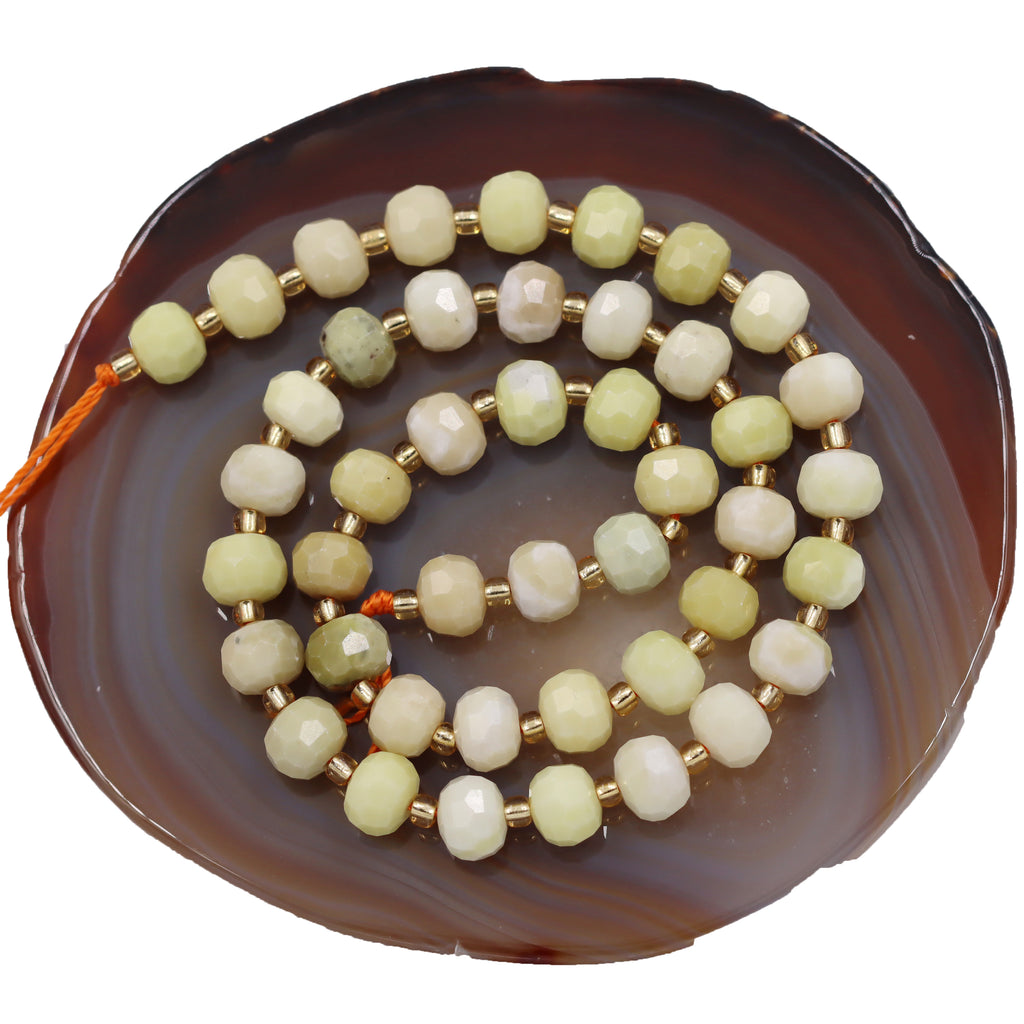 Malahill faceted rondelle gemstone for jewelry making, sold per bag 5 strands inside, Butter Jade beads