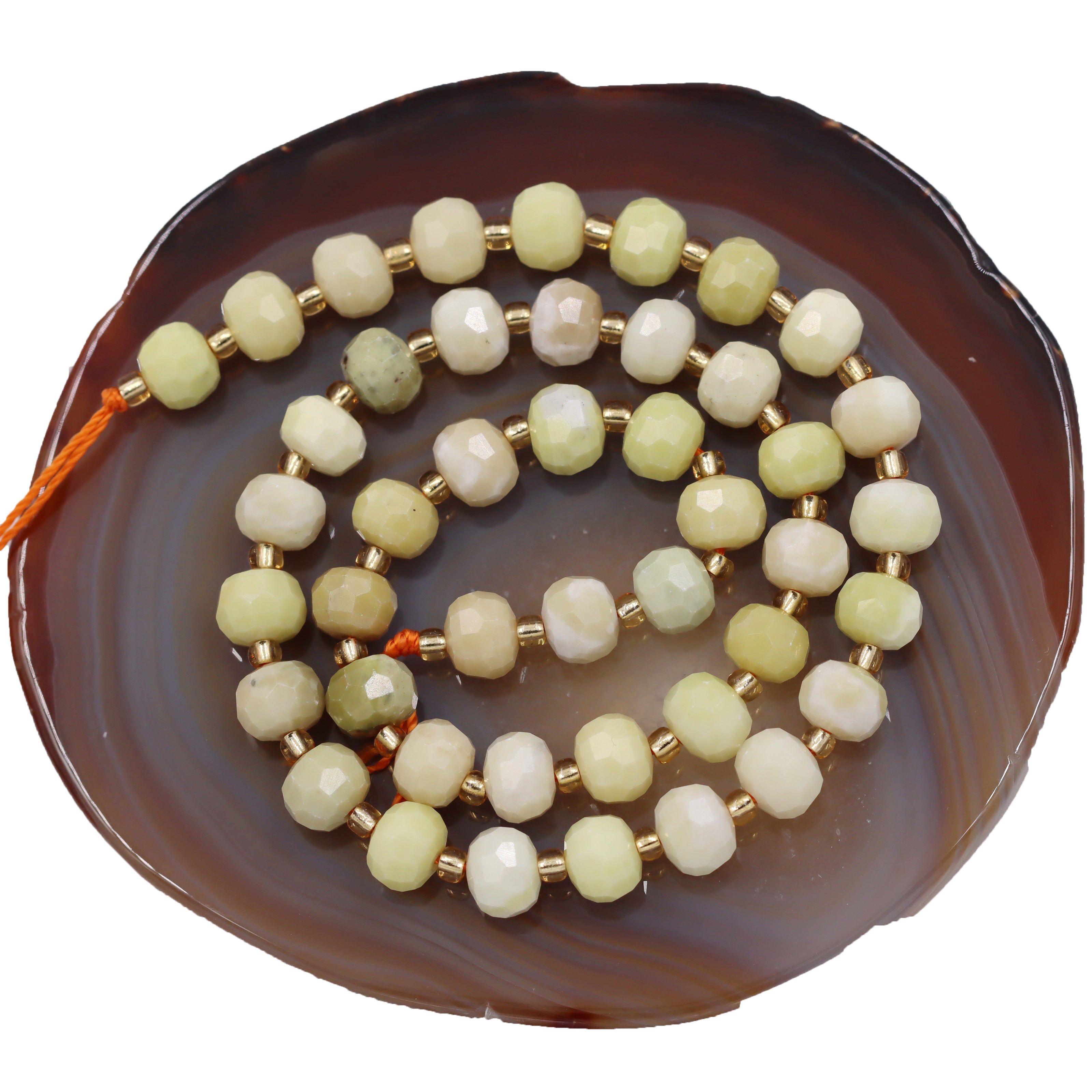 Malahill faceted rondelle gemstone for jewelry making, sold per bag 5 strands inside, Butter Jade beads