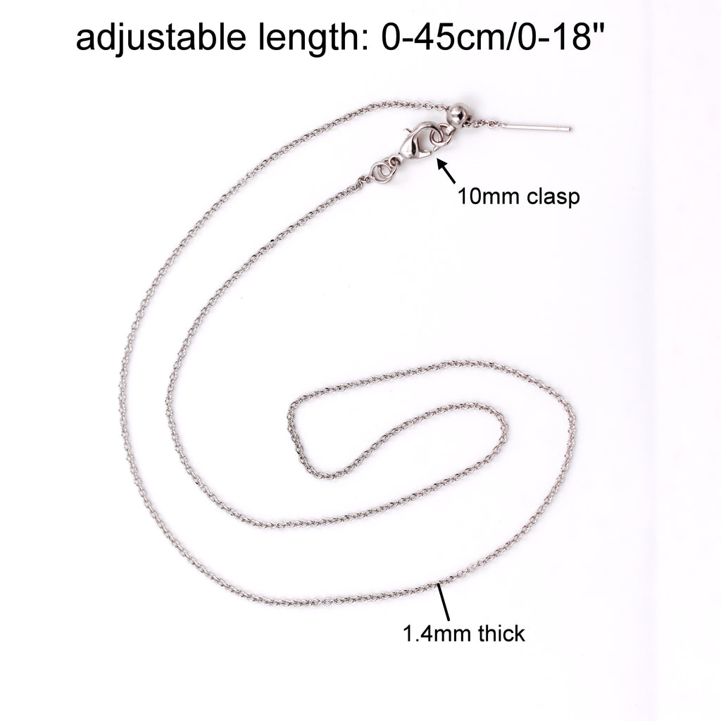 Malahill excellent quality jewelry findings chains for jewelry necklace making, 1.4mm*45cm O chain with omnipotent clasp, sold 10 pieces per box