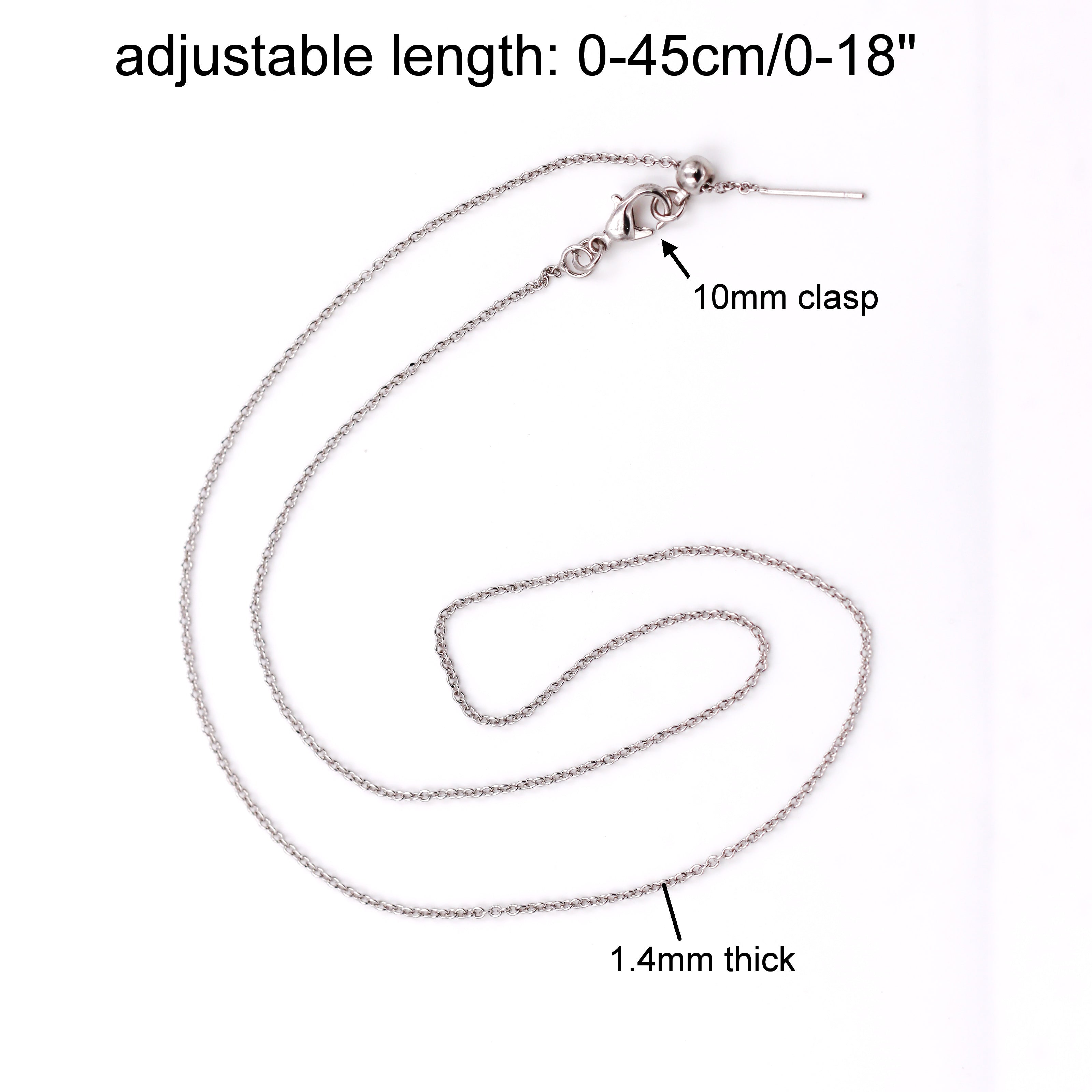 Malahill excellent quality jewelry findings chains for jewelry necklace making, 1.4mm*45cm O chain with omnipotent clasp, sold 10 pieces per box