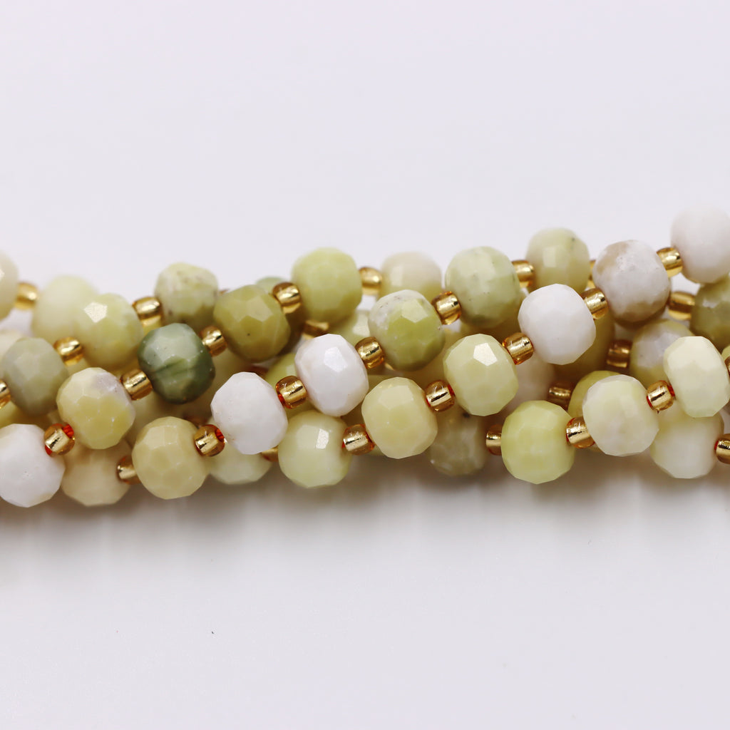 Malahill faceted rondelle gemstone for jewelry making, sold per bag 5 strands inside, Butter Jade beads