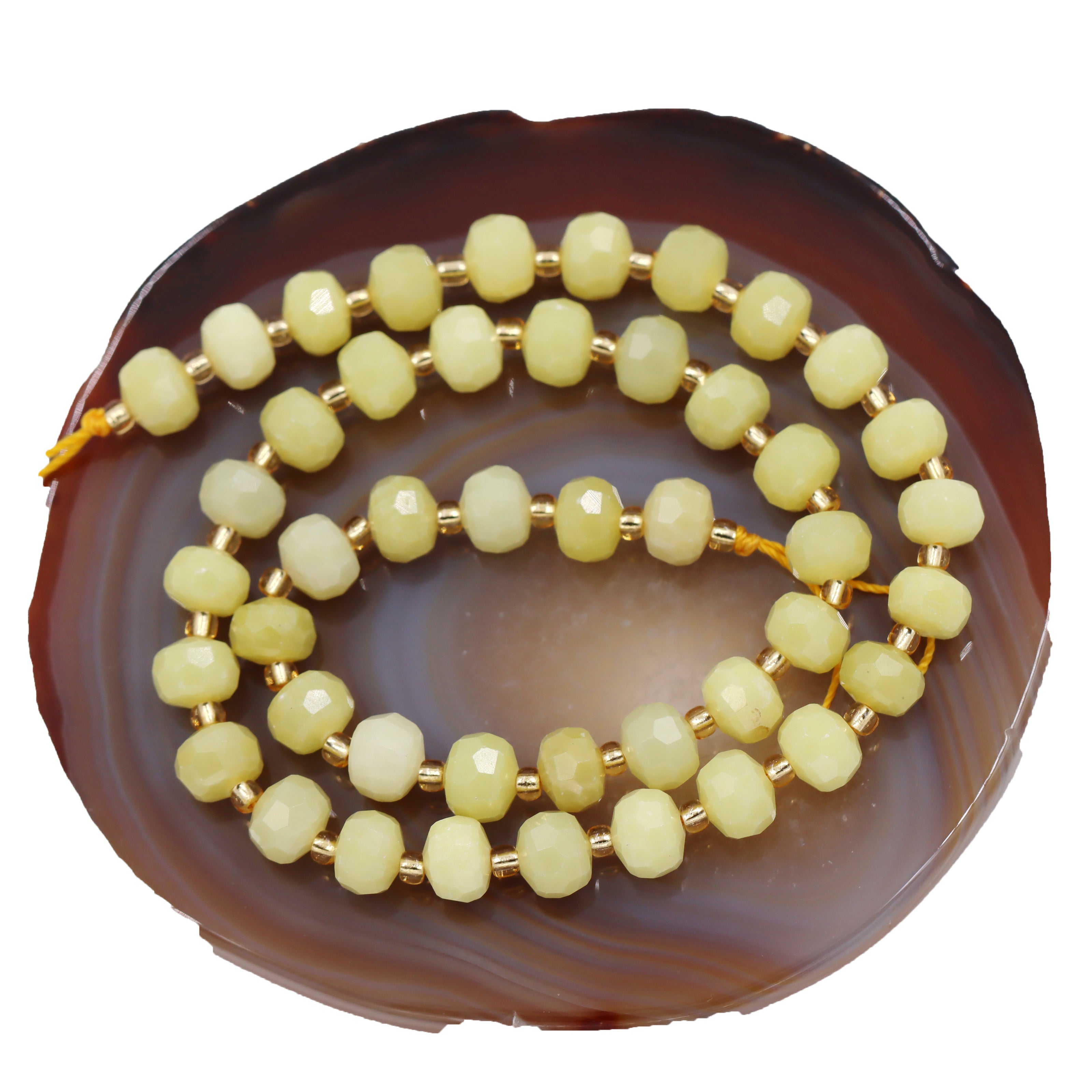 Malahill faceted rondelle gemstone for jewelry making, sold per bag 5 strands inside, Lemon Jade beads