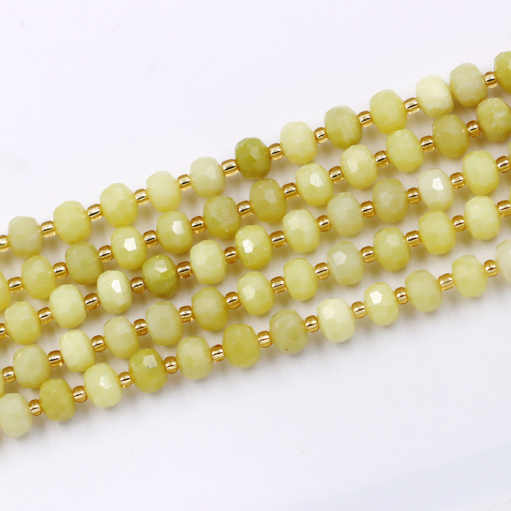 Malahill faceted rondelle gemstone for jewelry making, sold per bag 5 strands inside, Lemon Jade beads