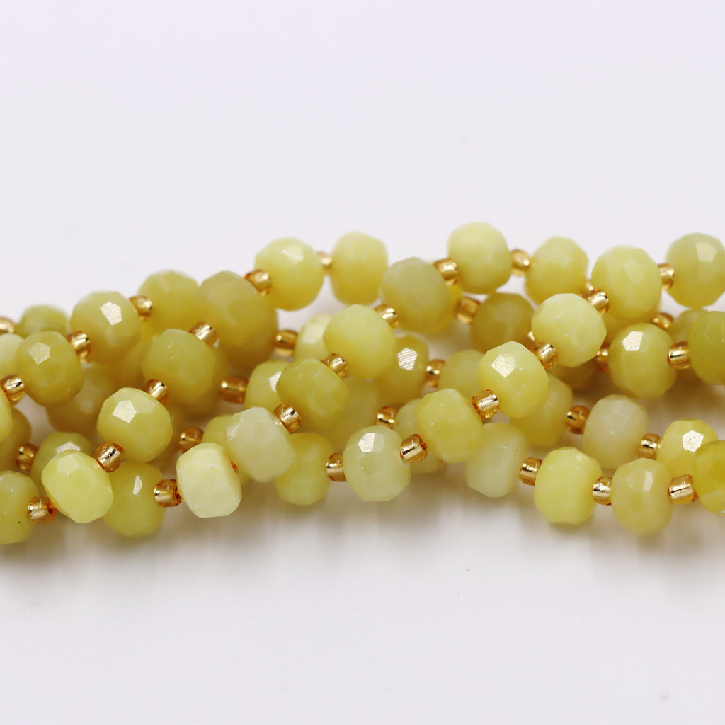 Malahill faceted rondelle gemstone for jewelry making, sold per bag 5 strands inside, Lemon Jade beads