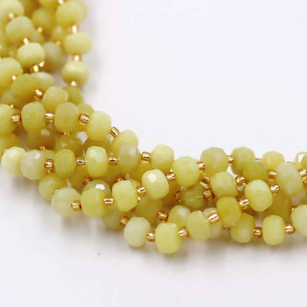 Malahill faceted rondelle gemstone for jewelry making, sold per bag 5 strands inside, Lemon Jade beads