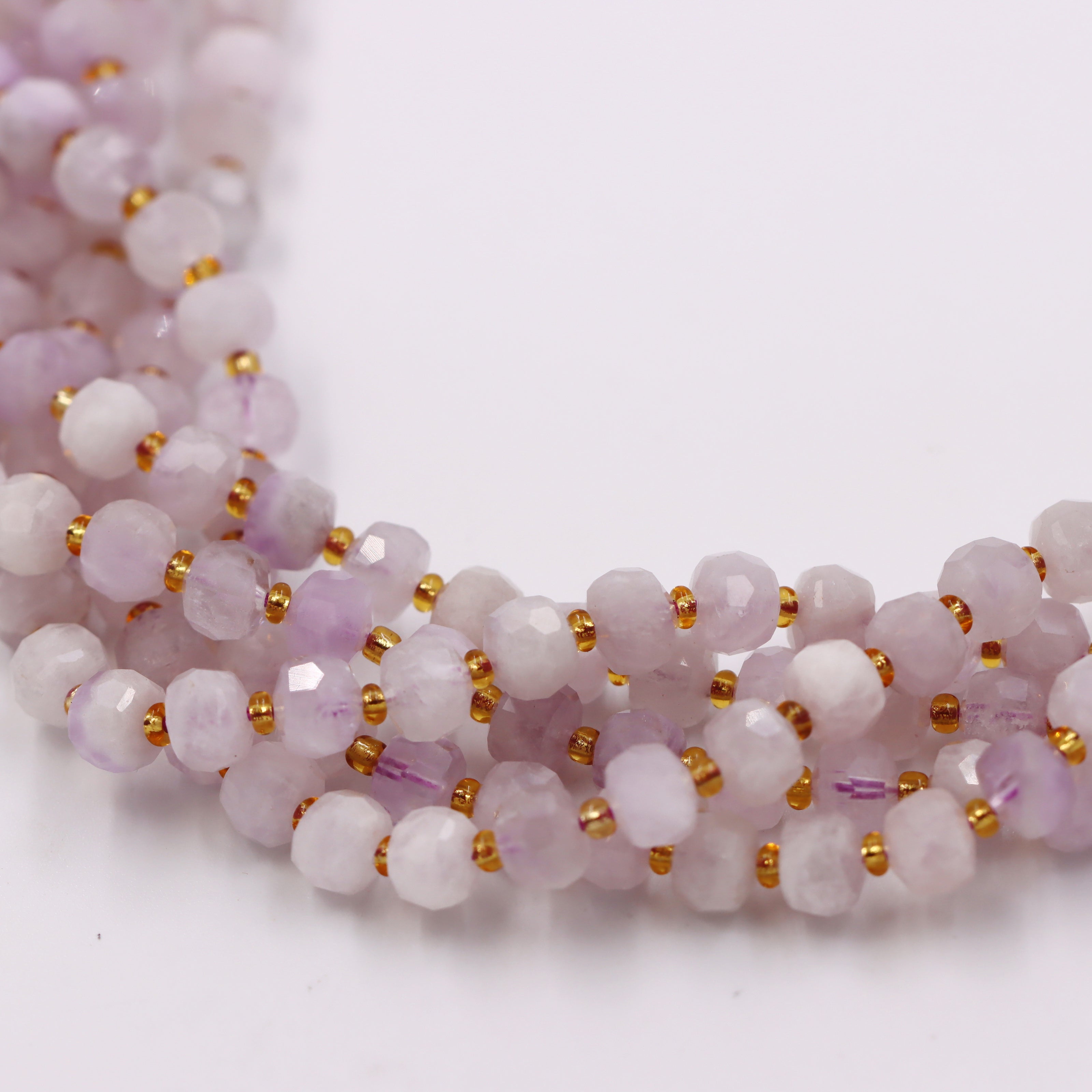 Malahill faceted rondelle gemstone for jewelry making, sold per bag 5 strands inside, Light Kunzite beads