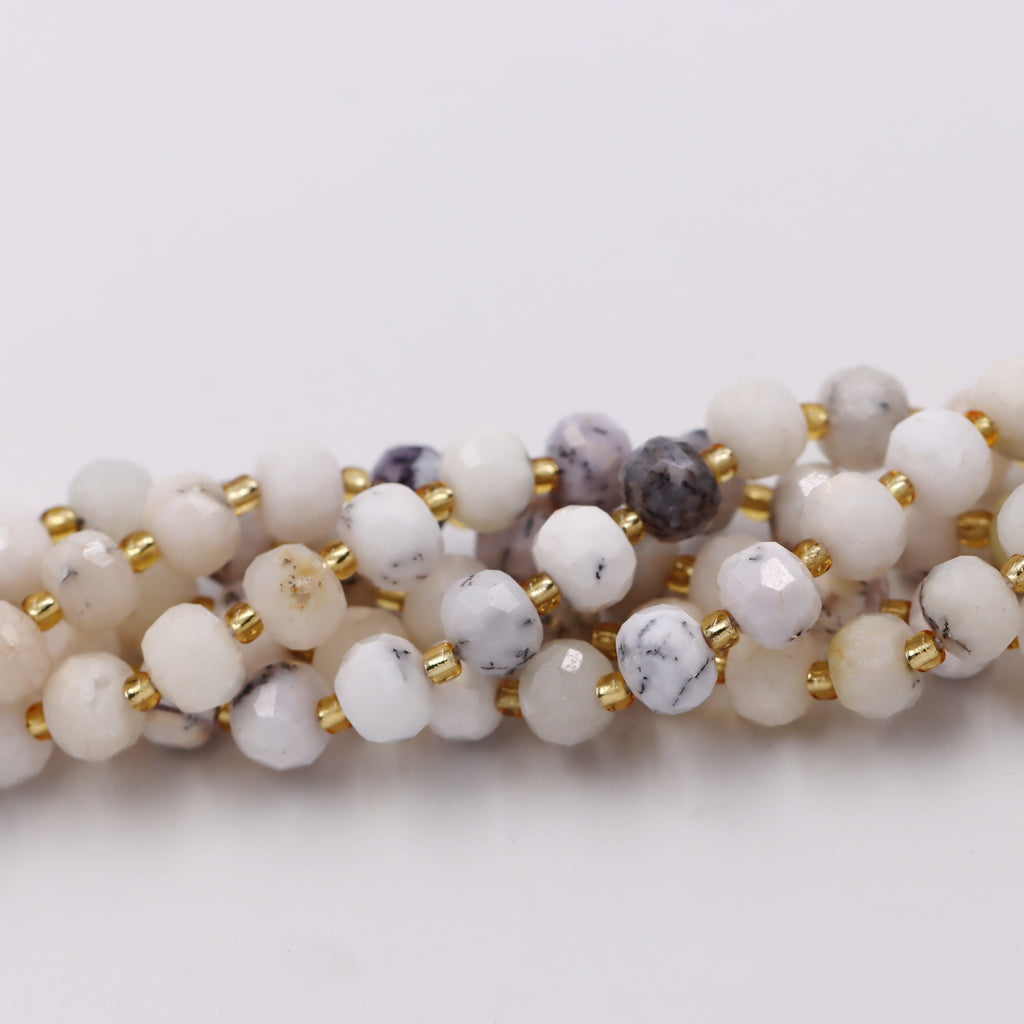 Malahill faceted rondelle gemstone for jewelry making, sold per bag 5 strands inside, White Jasper beads