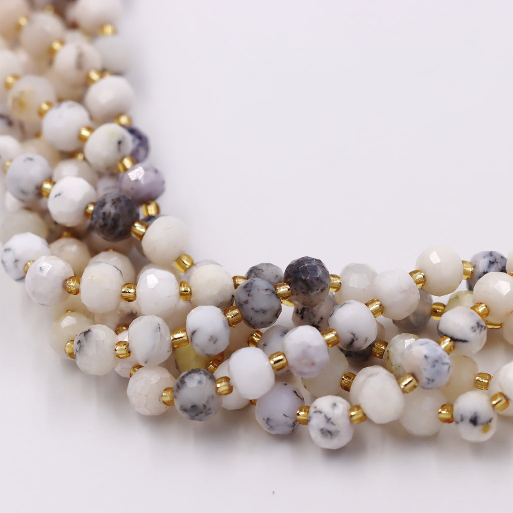 Malahill faceted rondelle gemstone for jewelry making, sold per bag 5 strands inside, White Jasper beads