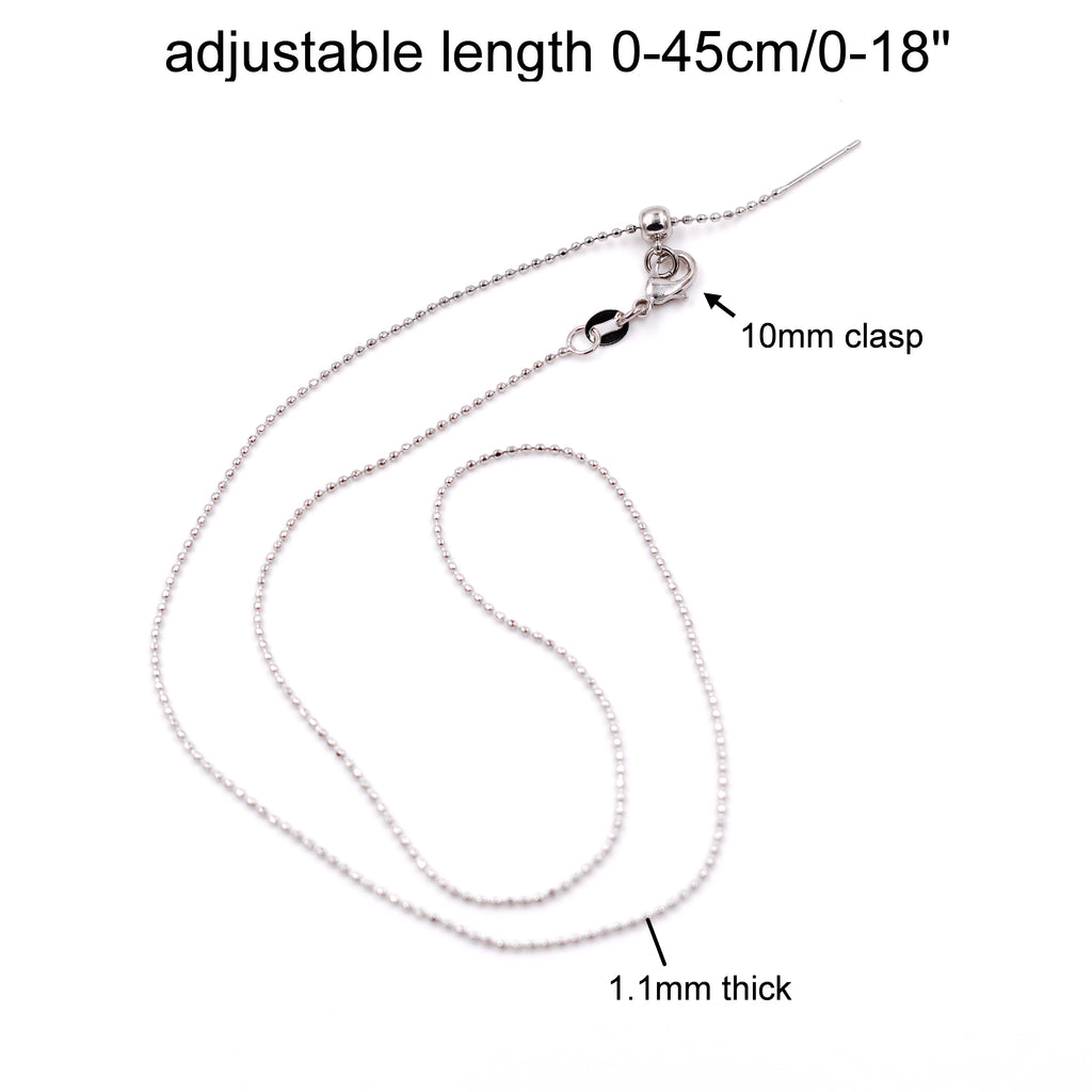 Malahill excellent quality jewelry findings chains for jewelry necklace making, 1.1mm*45cm ball chain with omnipotent clasp, sold 10 pieces per box