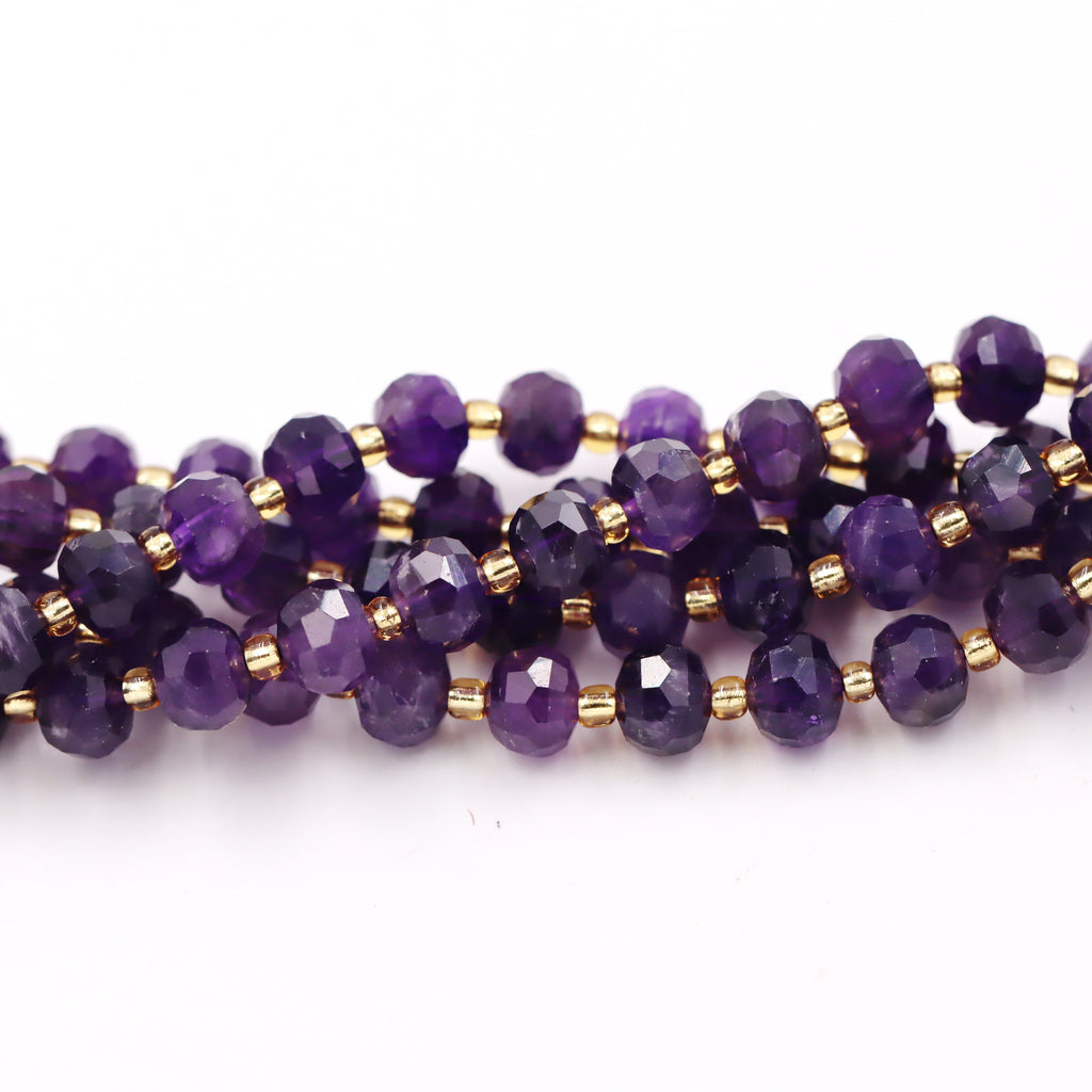 Malahill faceted rondelle gemstone for jewelry making, sold per bag 5 strands inside, Dark Amethyst beads