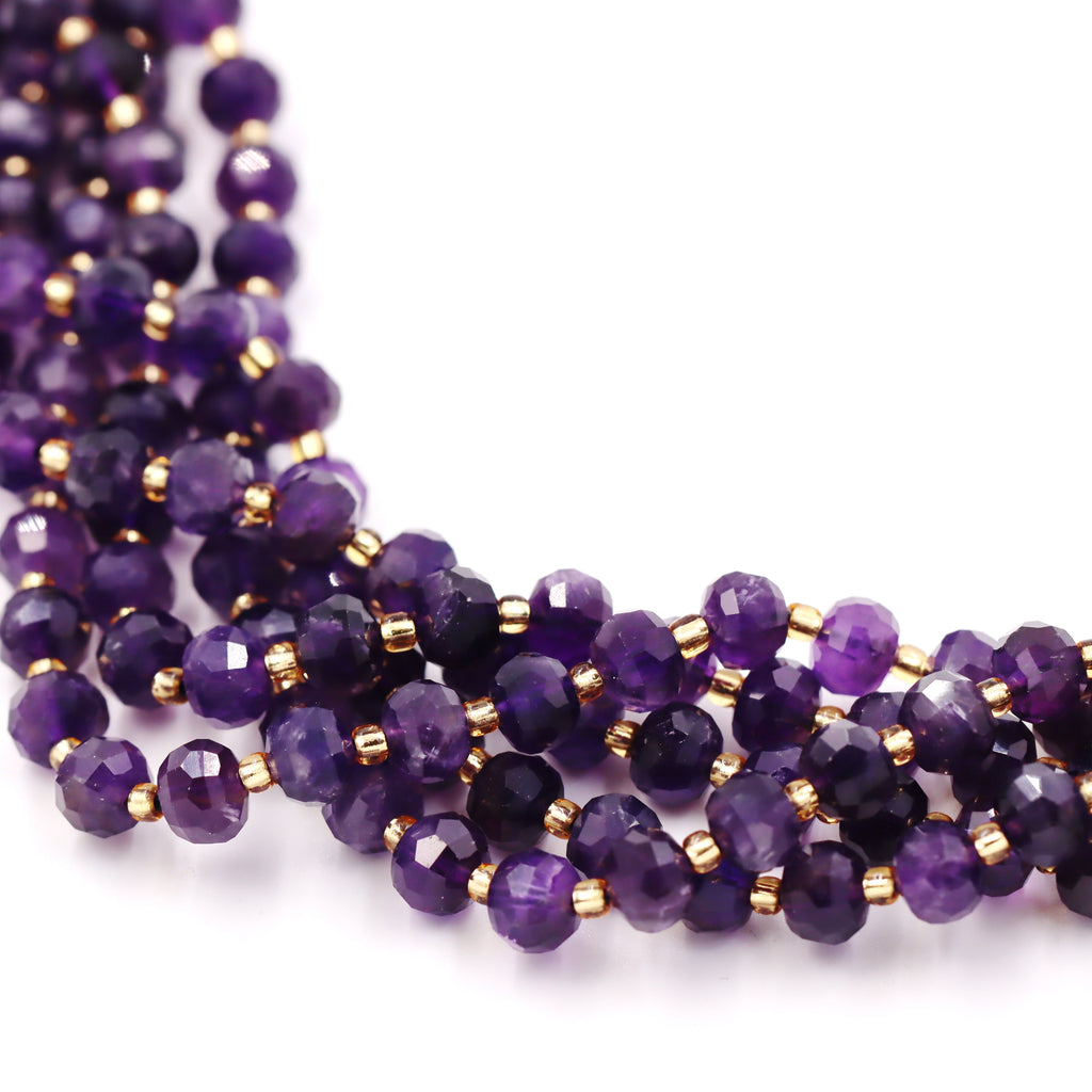 Malahill faceted rondelle gemstone for jewelry making, sold per bag 5 strands inside, Dark Amethyst beads