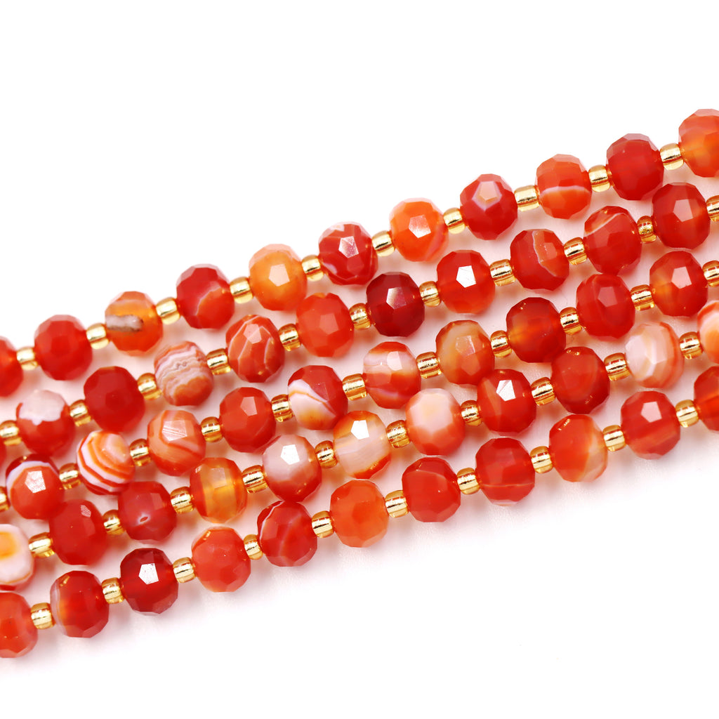 Malahill faceted rondelle gemstone for jewelry making, sold per bag 5 strands inside, Red Carnelian A beads