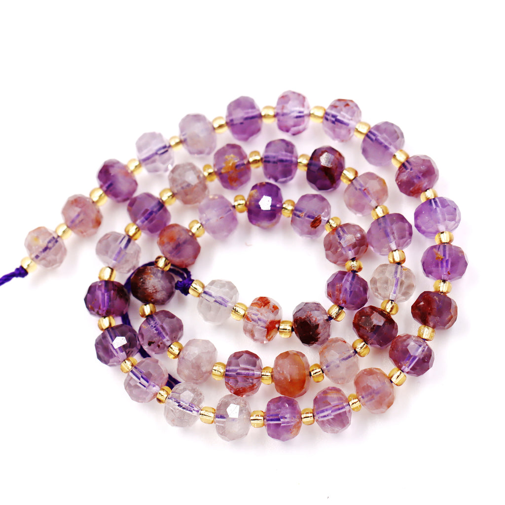 Malahill faceted rondelle gemstone for jewelry making, sold per bag 5 strands inside, Amethyst Phantom beads