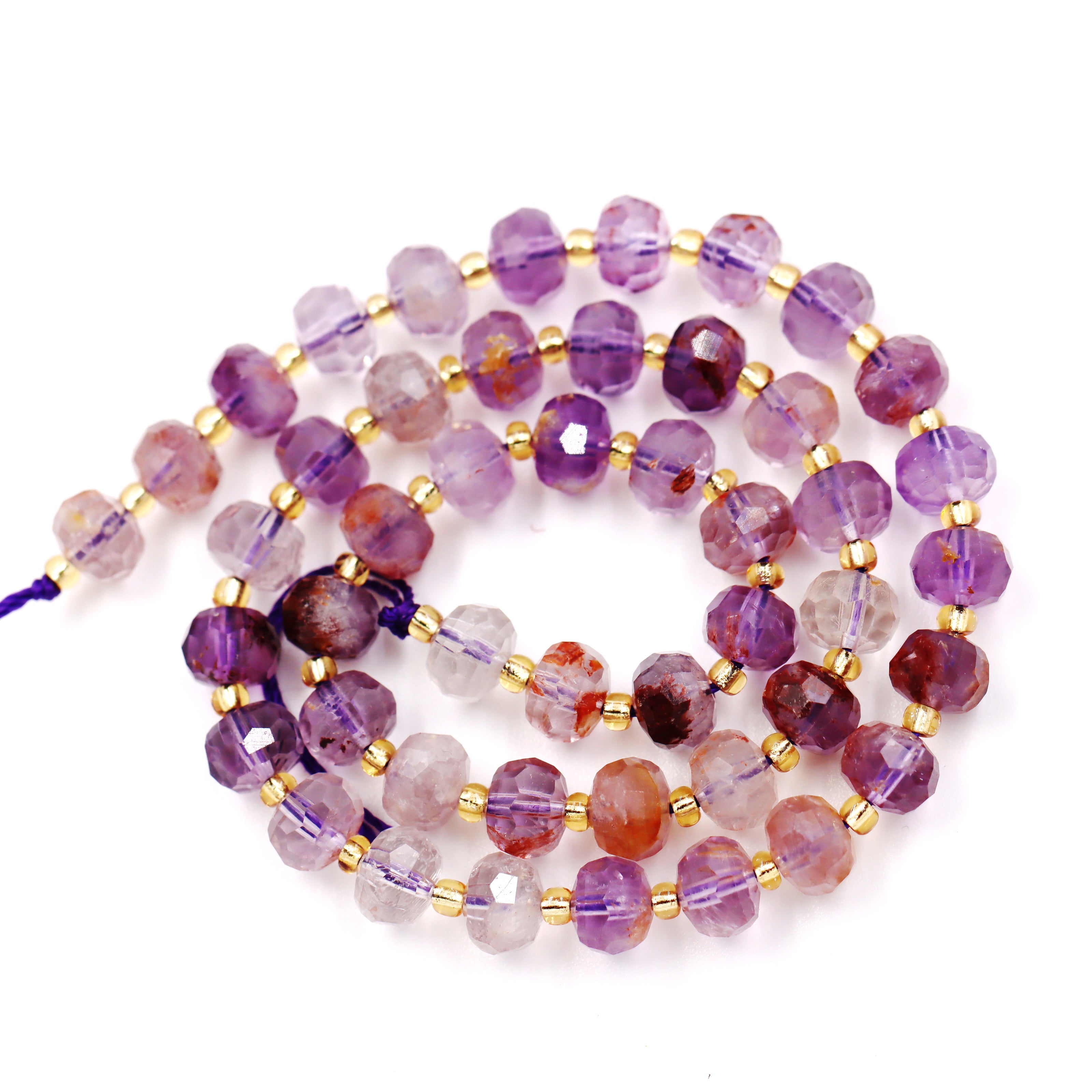 Malahill faceted rondelle gemstone for jewelry making, sold per bag 5 strands inside, Amethyst Phantom beads
