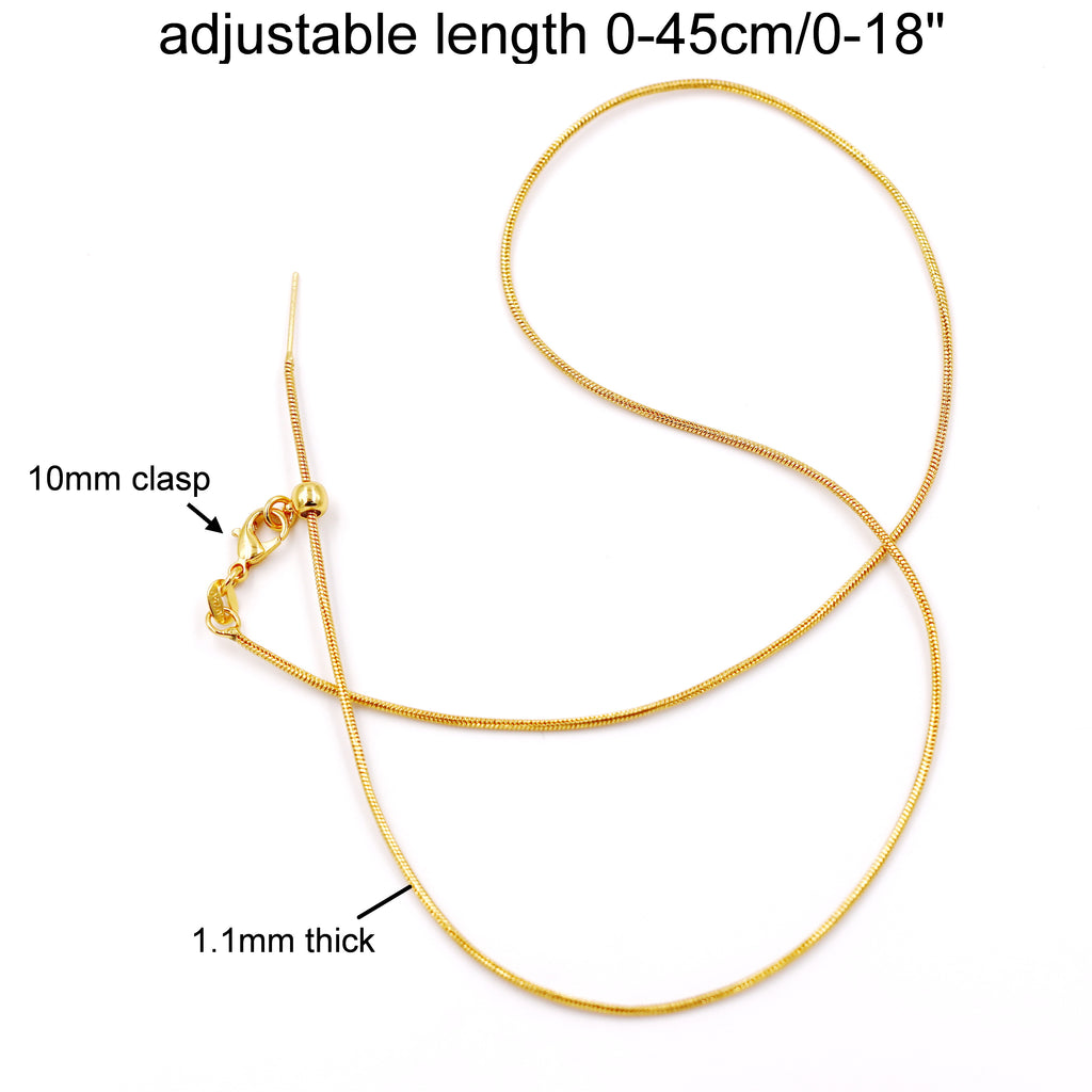 Malahill excellent quality jewelry findings chains for jewelry necklace making, 1.1mm*45cm snake chain with omnipotent clasp, sold 10 pieces per box