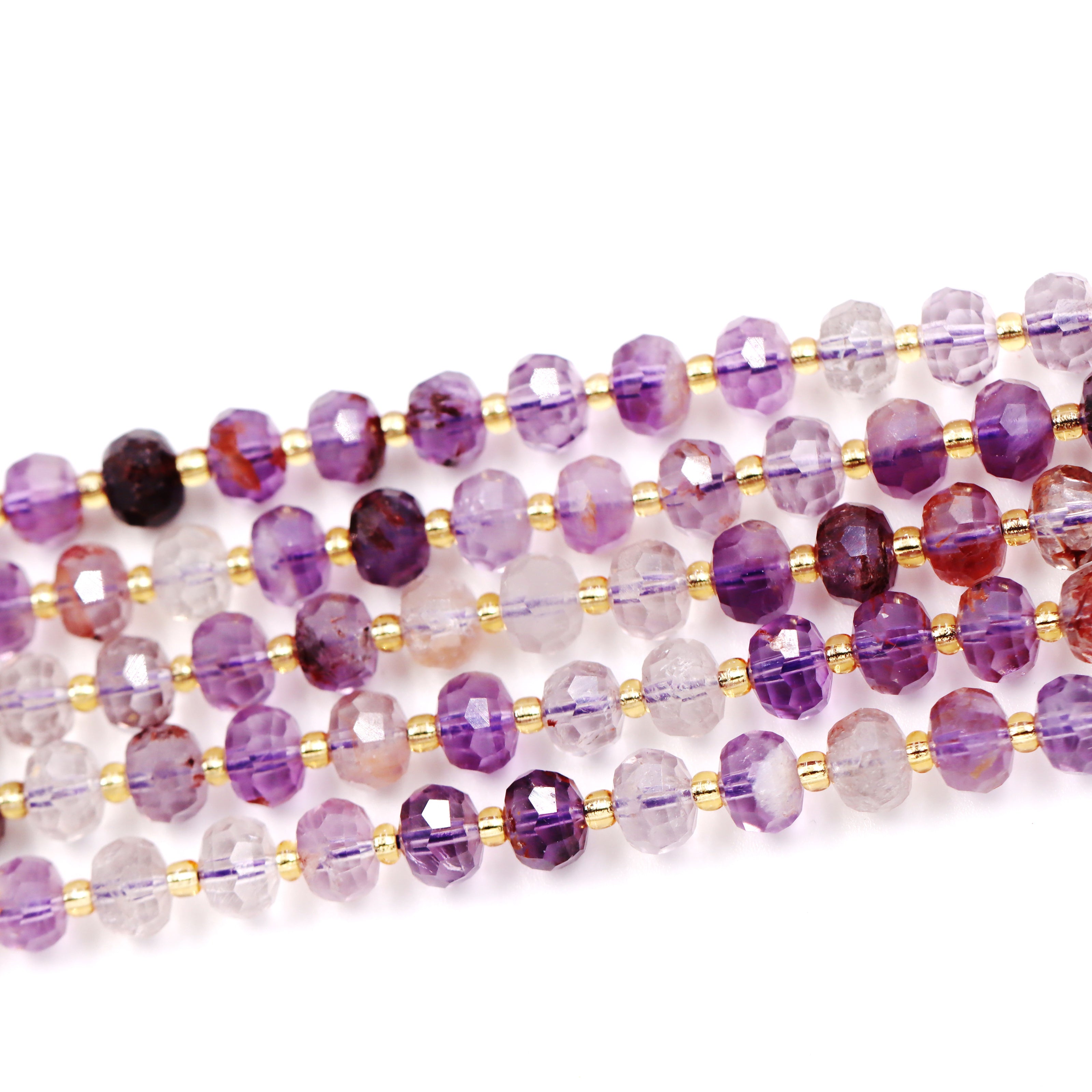 Malahill faceted rondelle gemstone for jewelry making, sold per bag 5 strands inside, Amethyst Phantom beads