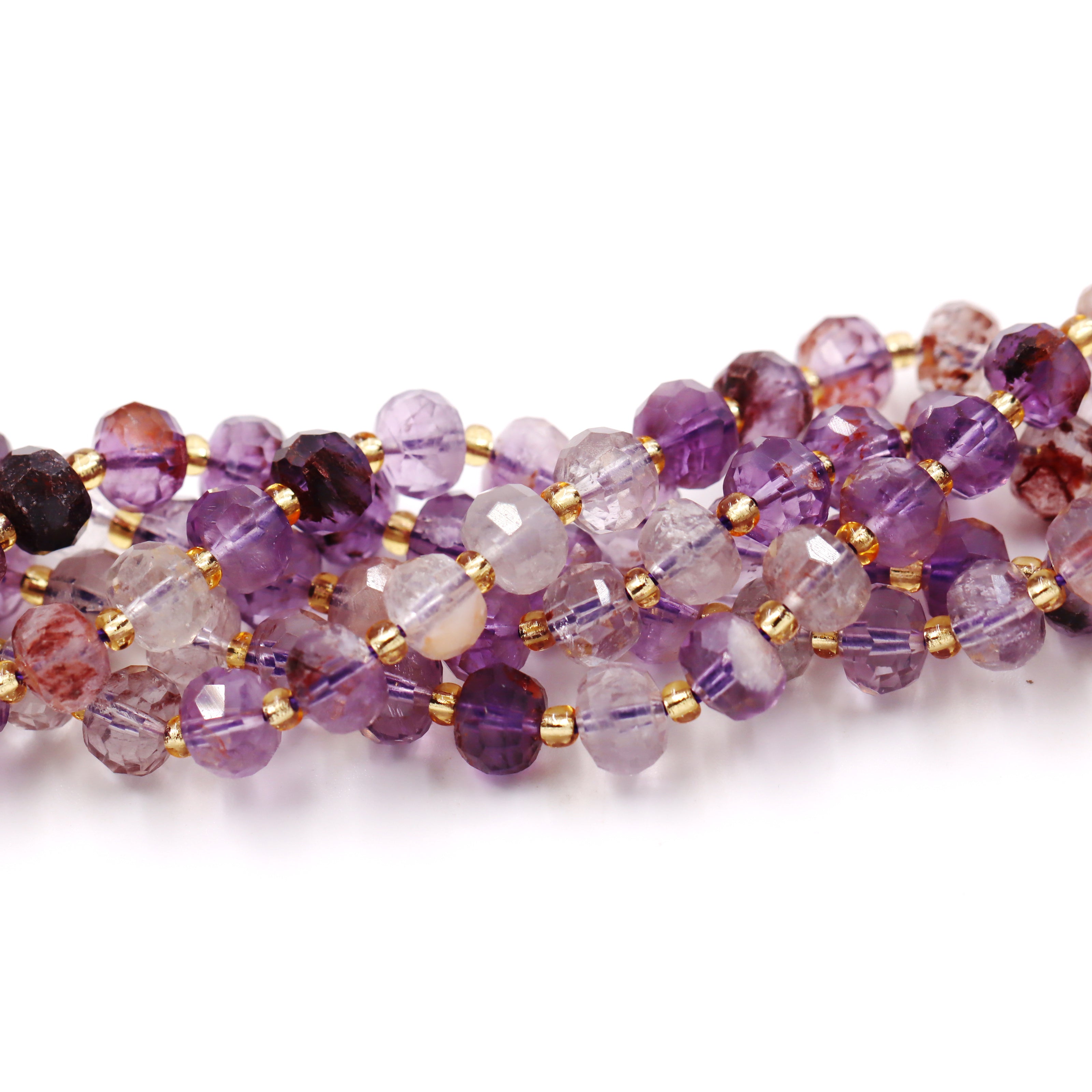 Malahill faceted rondelle gemstone for jewelry making, sold per bag 5 strands inside, Amethyst Phantom beads