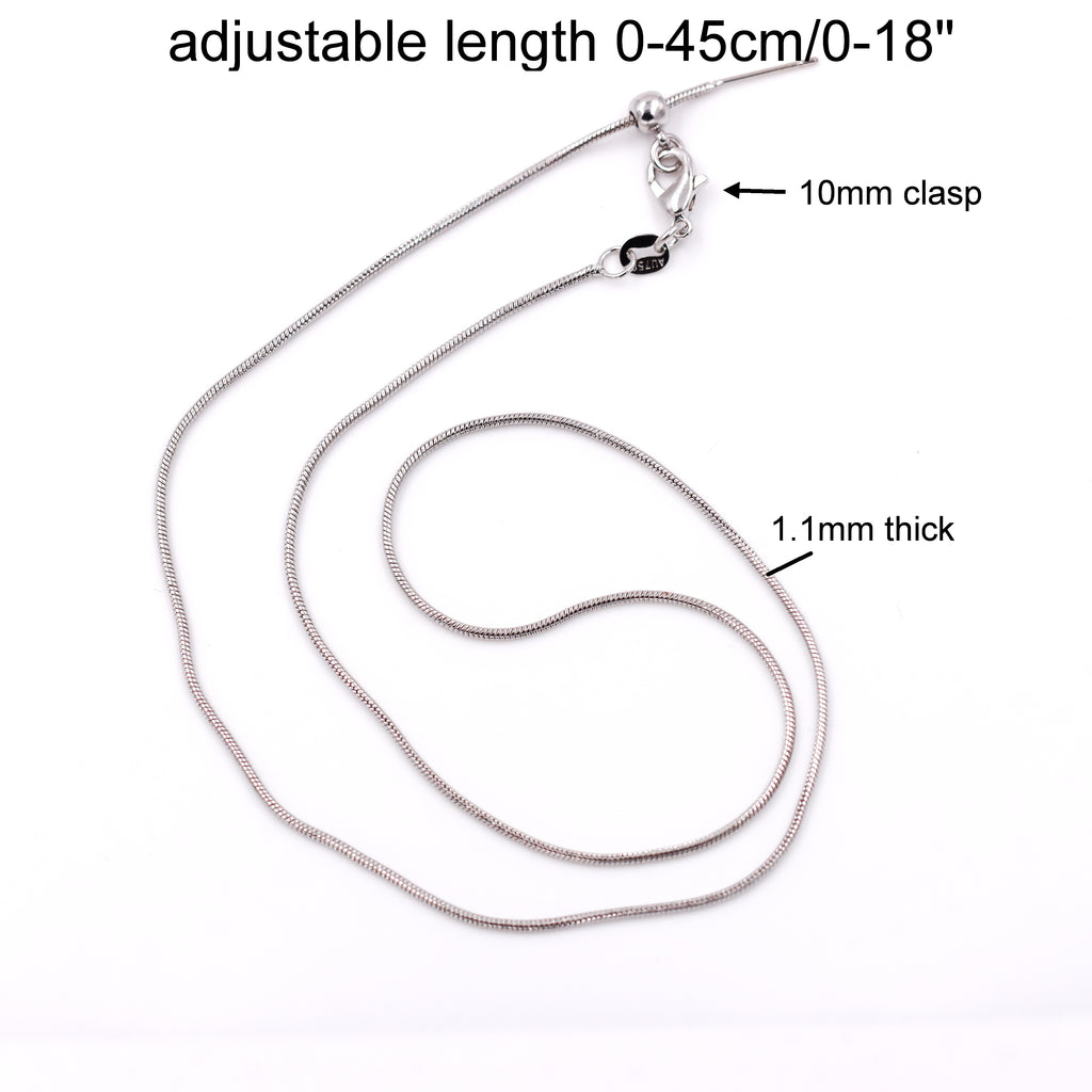 Malahill excellent quality jewelry findings chains for jewelry necklace making, 1.1mm*45cm snake chain with omnipotent clasp, sold 10 pieces per box