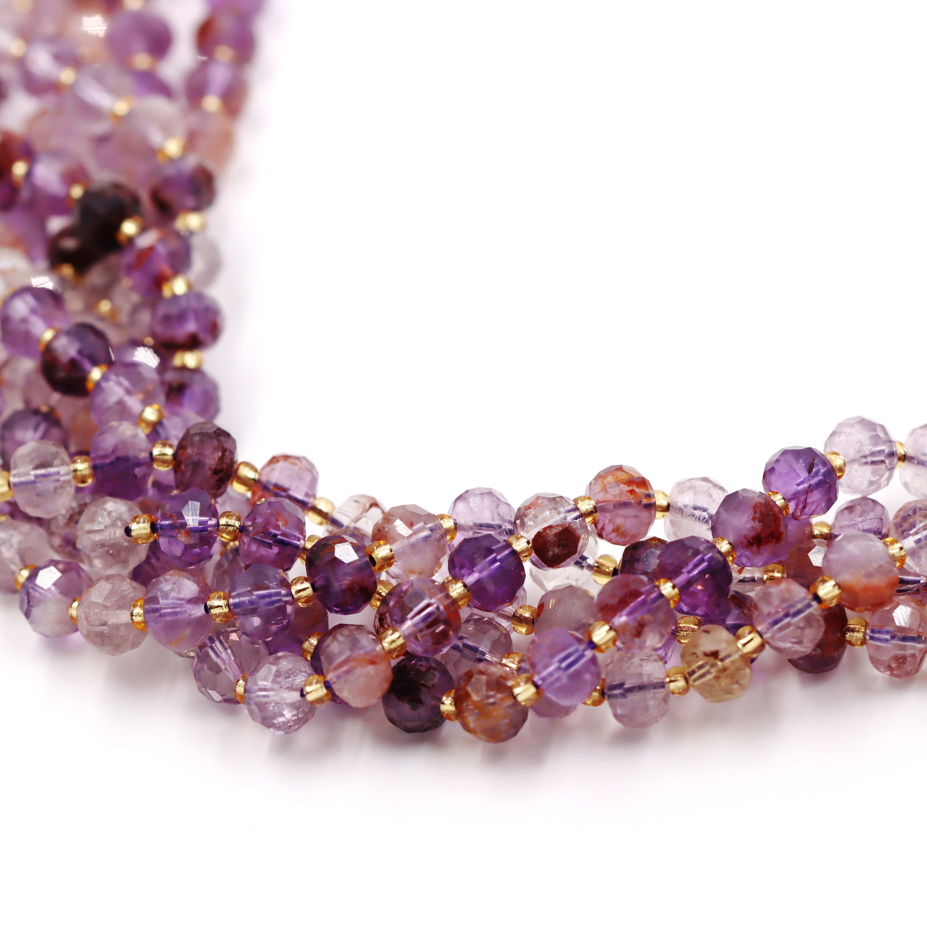 Malahill faceted rondelle gemstone for jewelry making, sold per bag 5 strands inside, Amethyst Phantom beads