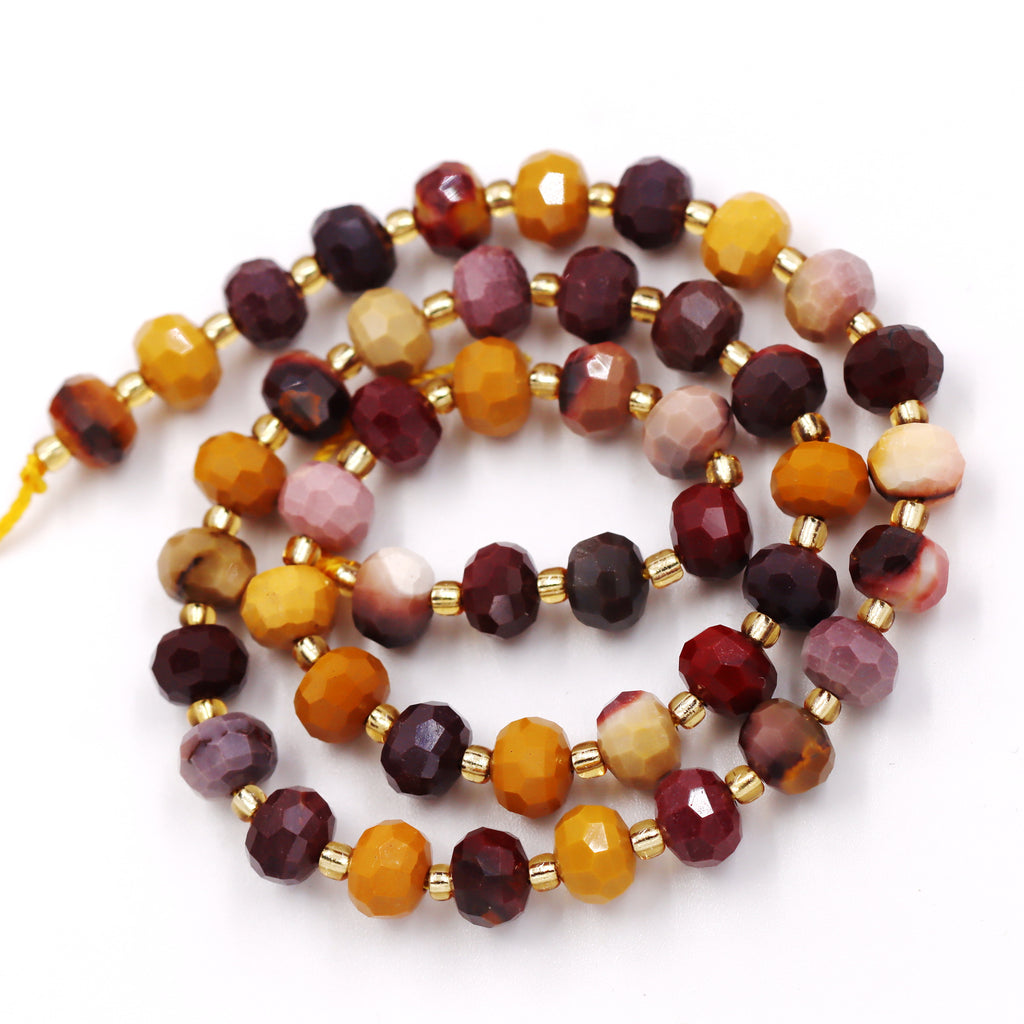 Malahill faceted rondelle gemstone for jewelry making, sold per bag 5 strands inside, Mookaite beads