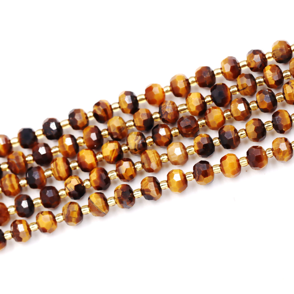 Malahill faceted rondelle gemstone for jewelry making, sold per bag 5 strands inside, Tiger's Eye beads