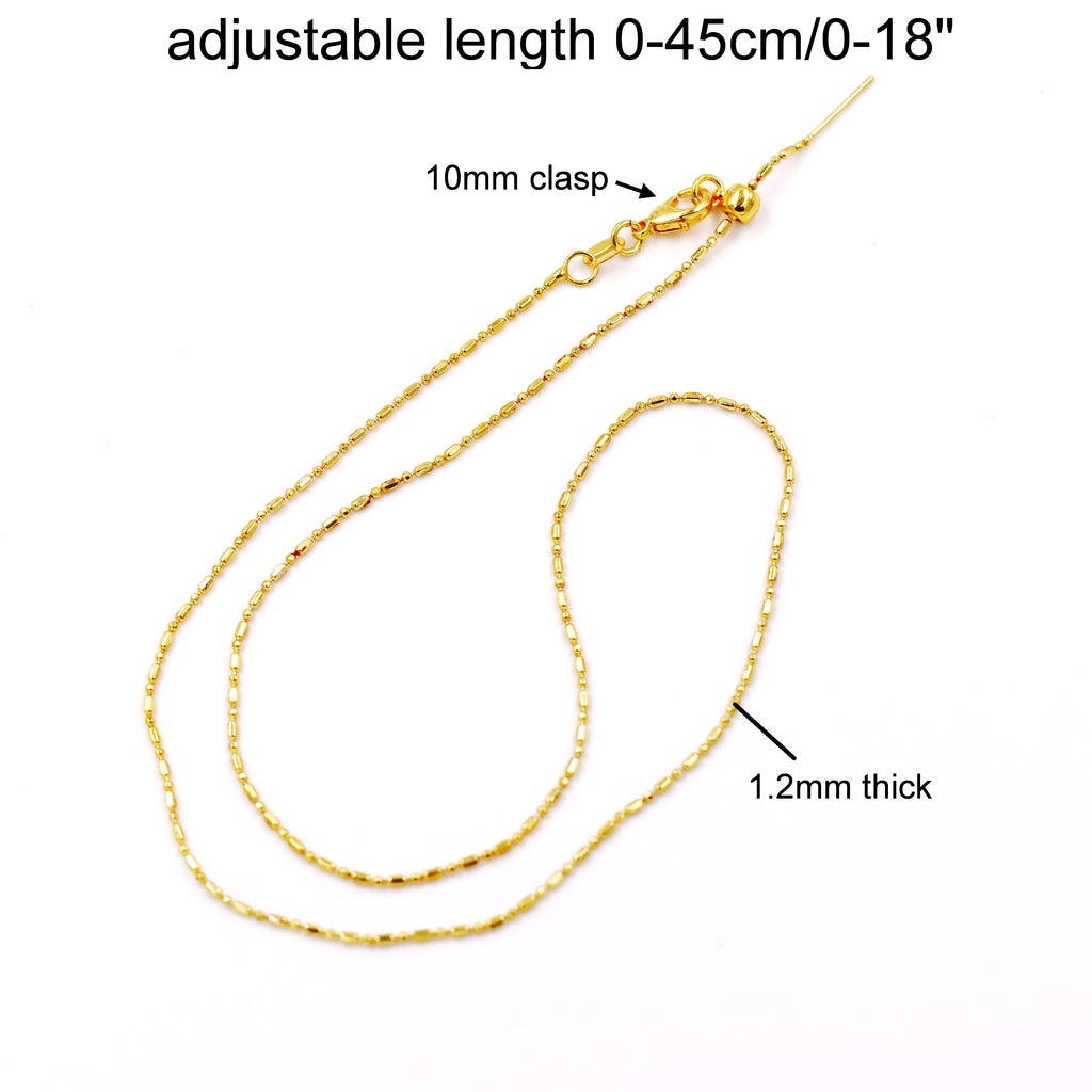 Malahill excellent quality jewelry findings chains for jewelry necklace making, 1.2mm*45cm rice chain with omnipotent clasp, sold 10 pieces per box