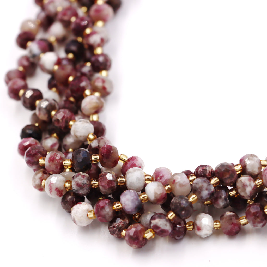 Malahill faceted rondelle gemstone for jewelry making, sold per bag 5 strands inside, Tourmaline AB beads