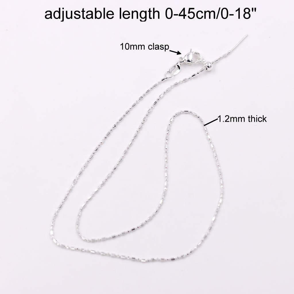 Malahill excellent quality jewelry findings chains for jewelry necklace making, 1.2mm*45cm rice chain with omnipotent clasp, sold 10 pieces per box