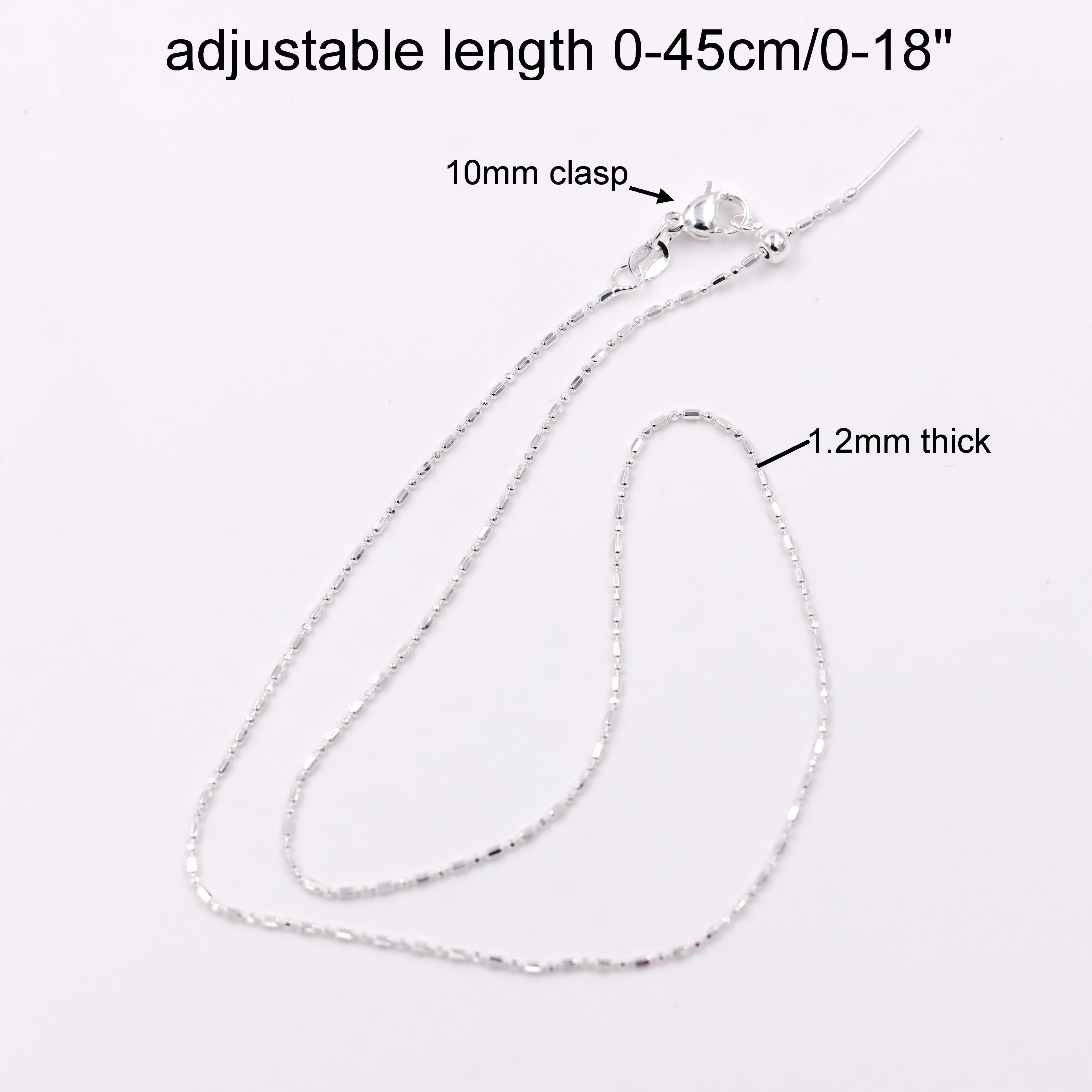 Malahill excellent quality jewelry findings chains for jewelry necklace making, 1.2mm*45cm rice chain with omnipotent clasp, sold 10 pieces per box