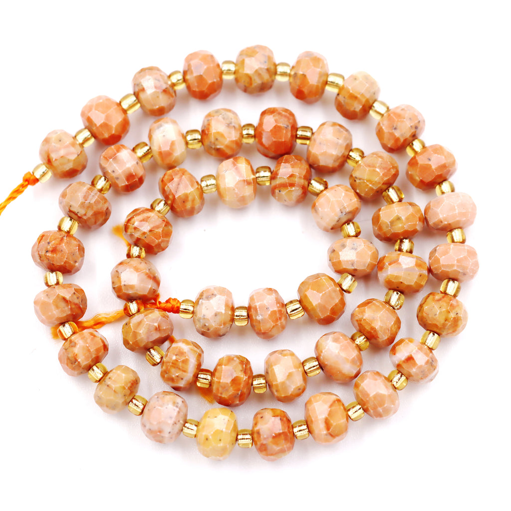 Malahill faceted rondelle gemstone for jewelry making, sold per bag 5 strands inside, Orange Jasper beads