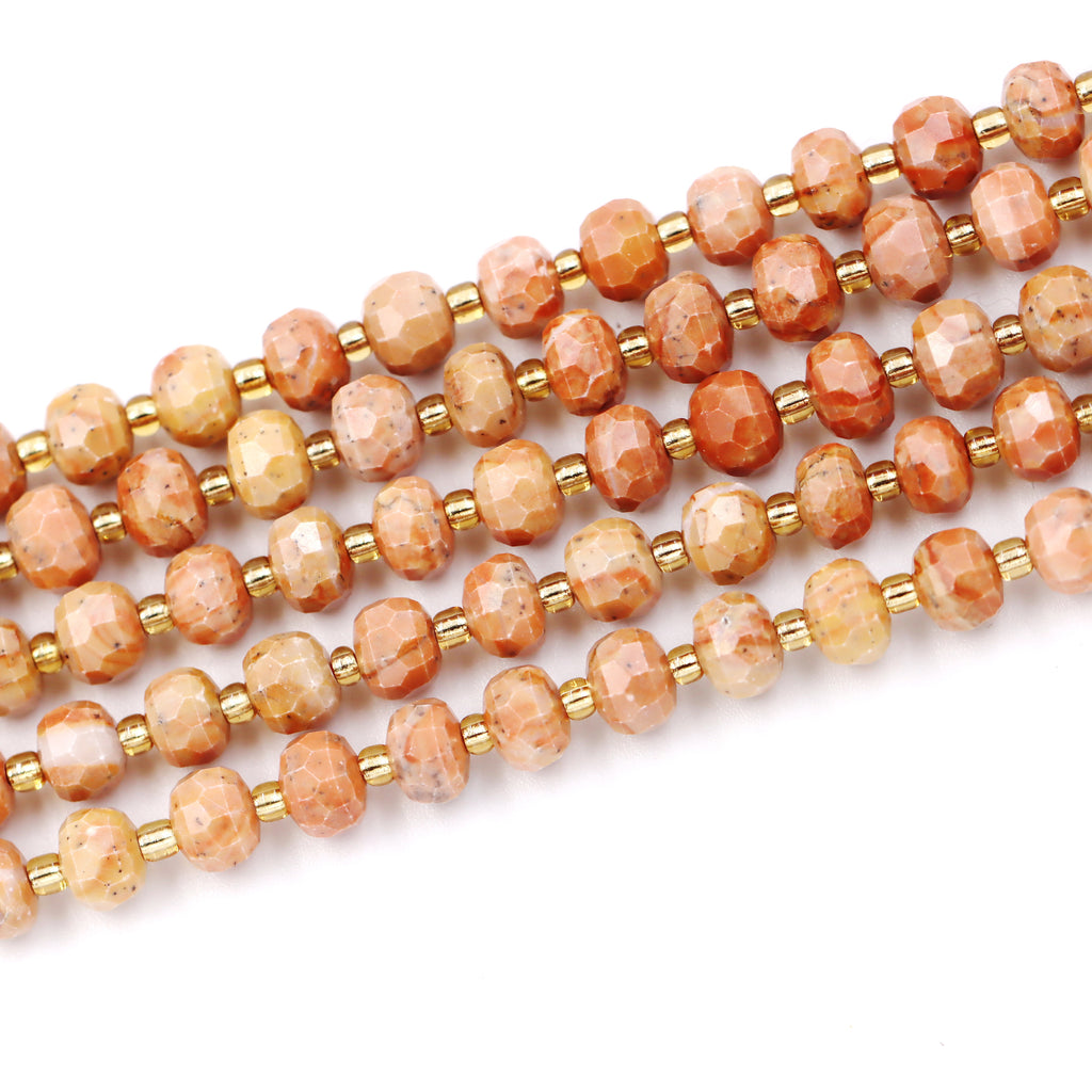 Malahill faceted rondelle gemstone for jewelry making, sold per bag 5 strands inside, Orange Jasper beads
