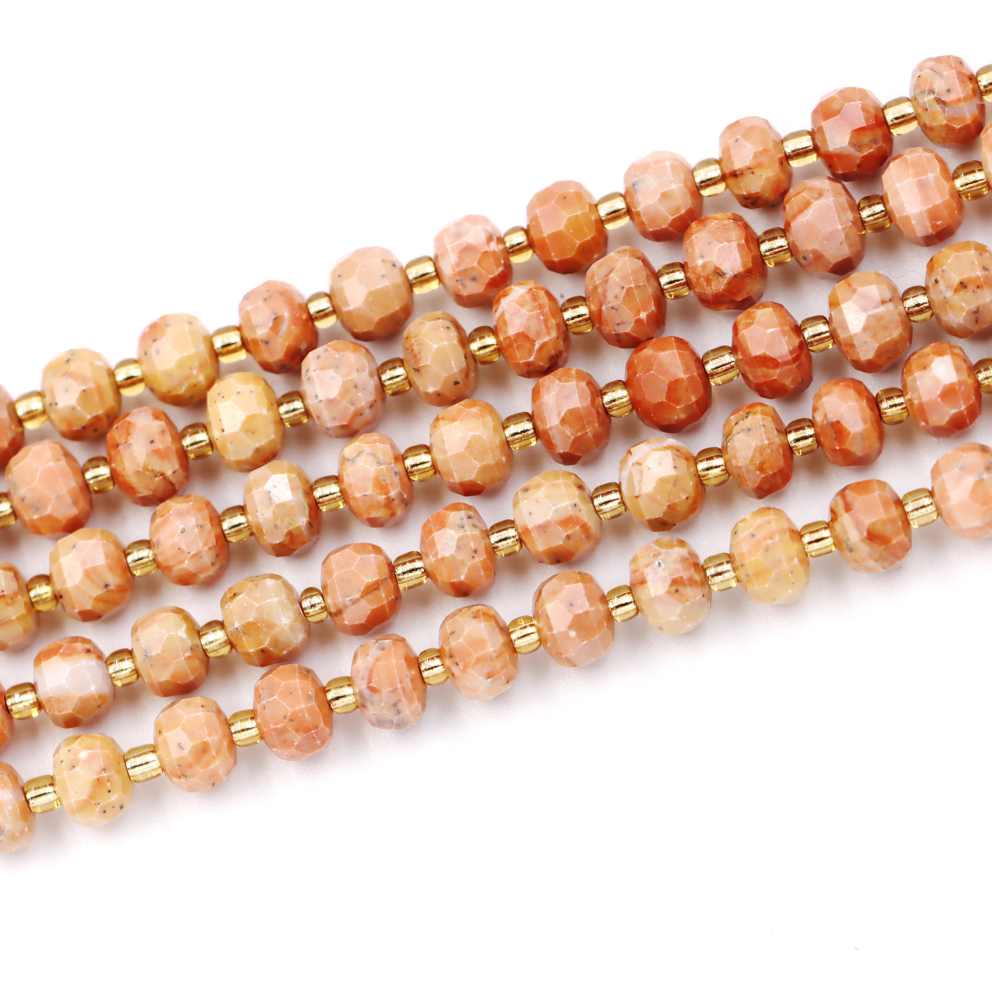 Malahill faceted rondelle gemstone for jewelry making, sold per bag 5 strands inside, Orange Jasper beads