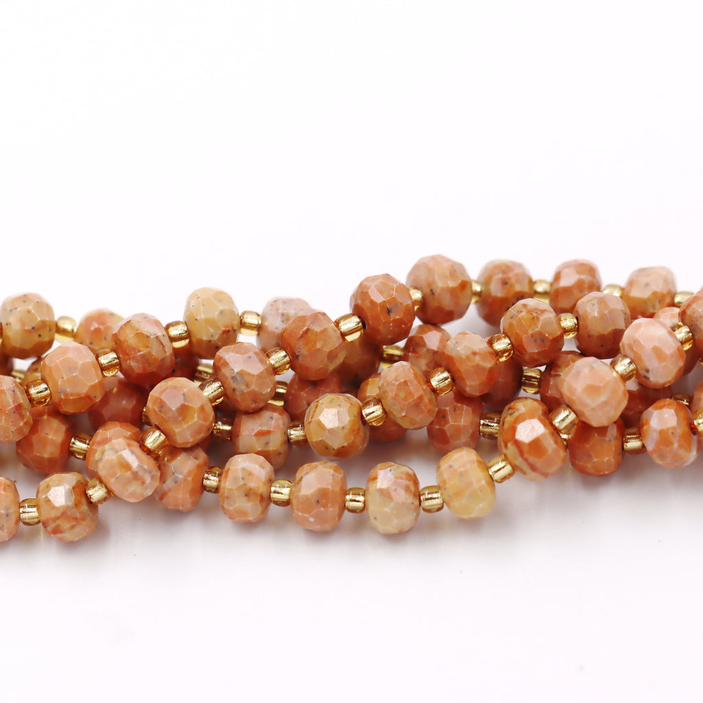 Malahill faceted rondelle gemstone for jewelry making, sold per bag 5 strands inside, Orange Jasper beads