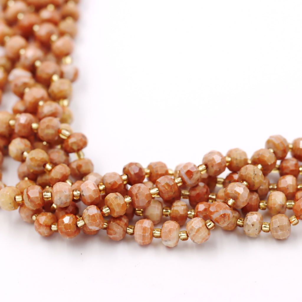 Malahill faceted rondelle gemstone for jewelry making, sold per bag 5 strands inside, Orange Jasper beads