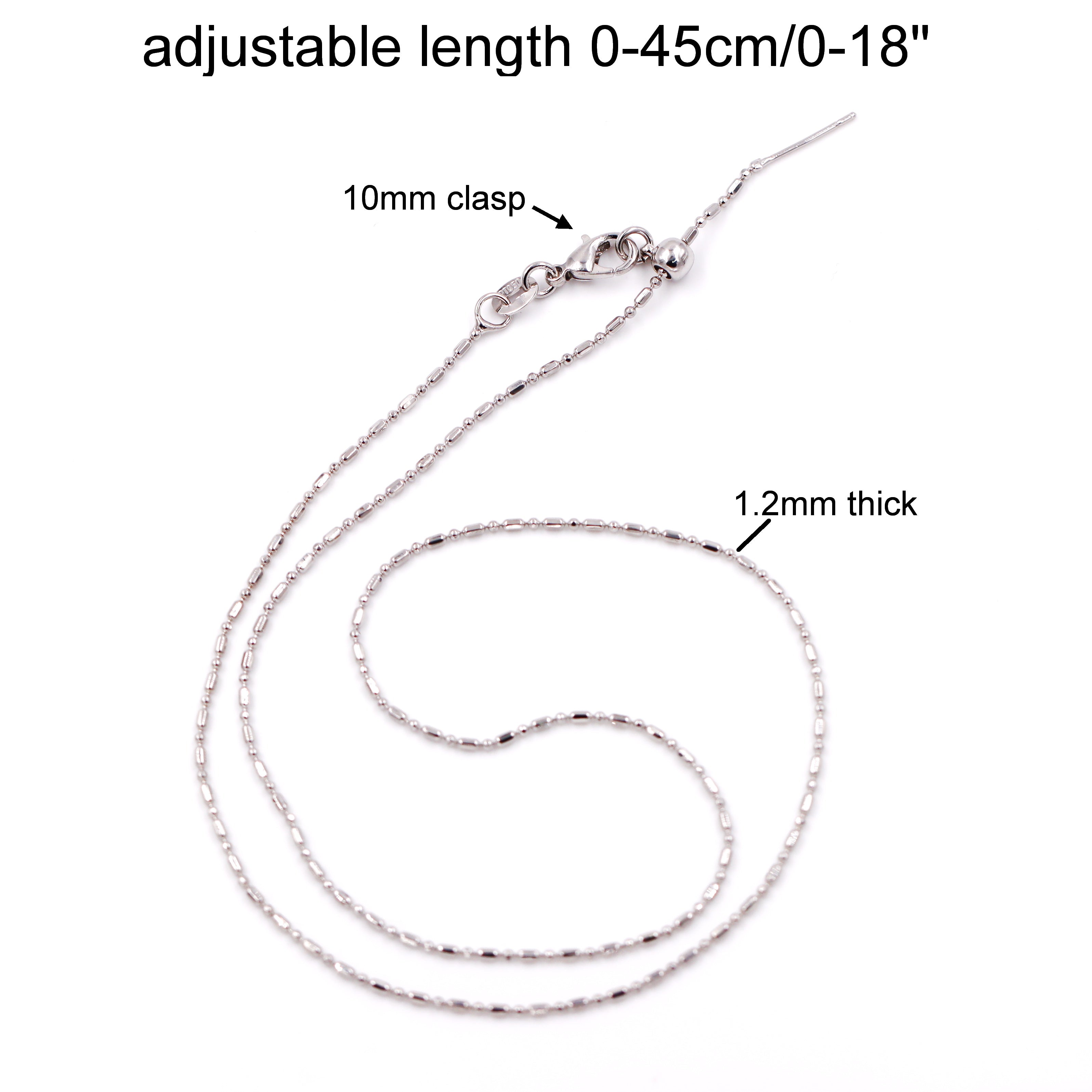 Malahill excellent quality jewelry findings chains for jewelry necklace making, 1.2mm*45cm rice chain with omnipotent clasp, sold 10 pieces per box