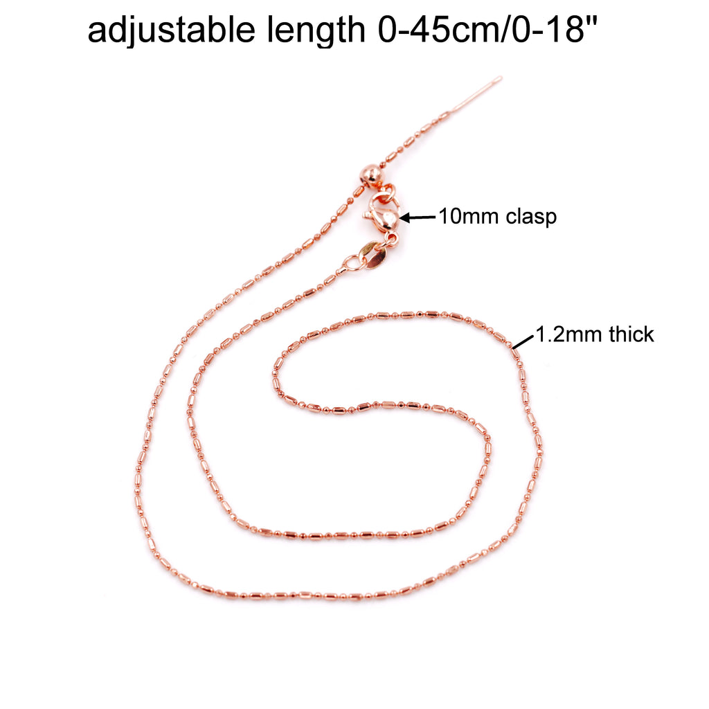 Malahill excellent quality jewelry findings chains for jewelry necklace making, 1.2mm*45cm rice chain with omnipotent clasp, sold 10 pieces per box