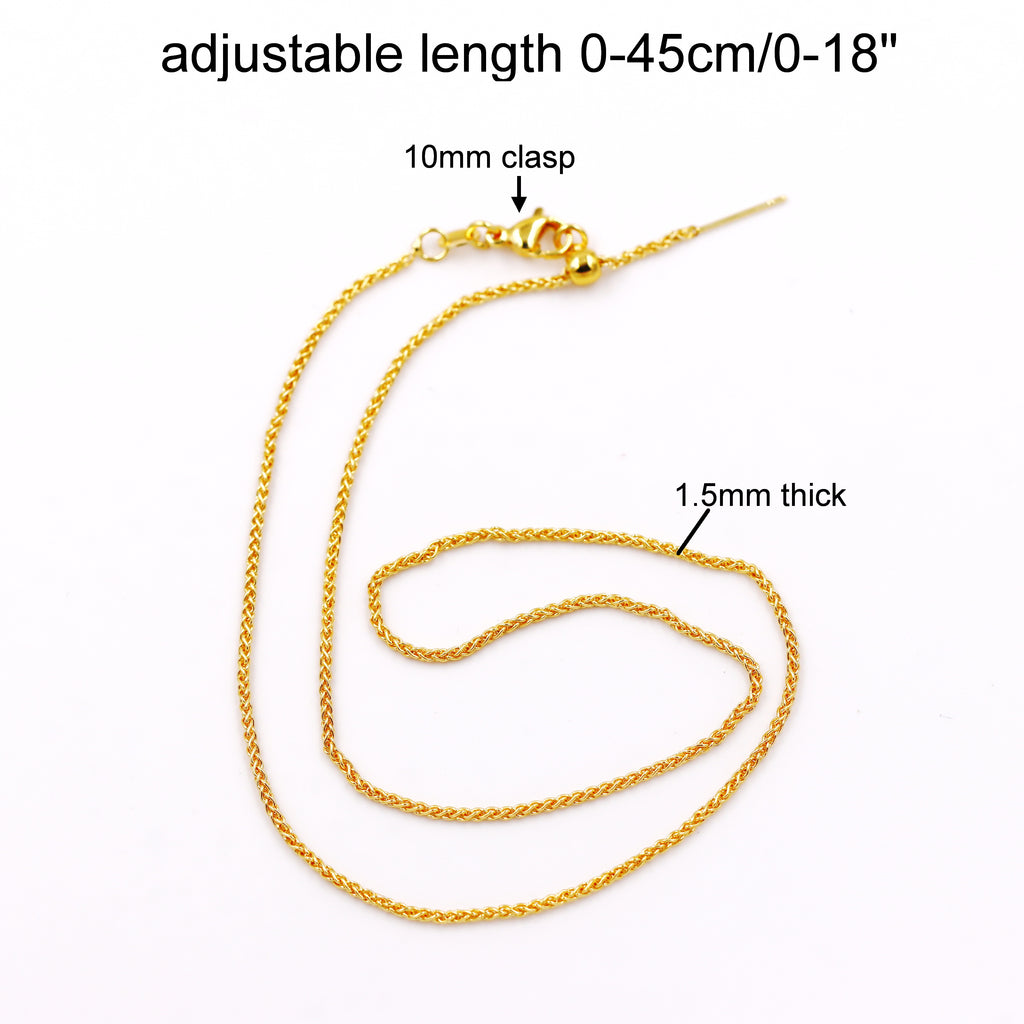 Malahill excellent quality jewelry findings chains for jewelry necklace making, 1.5mm*45cm rope chain with omnipotent clasp, sold 10 pieces per box