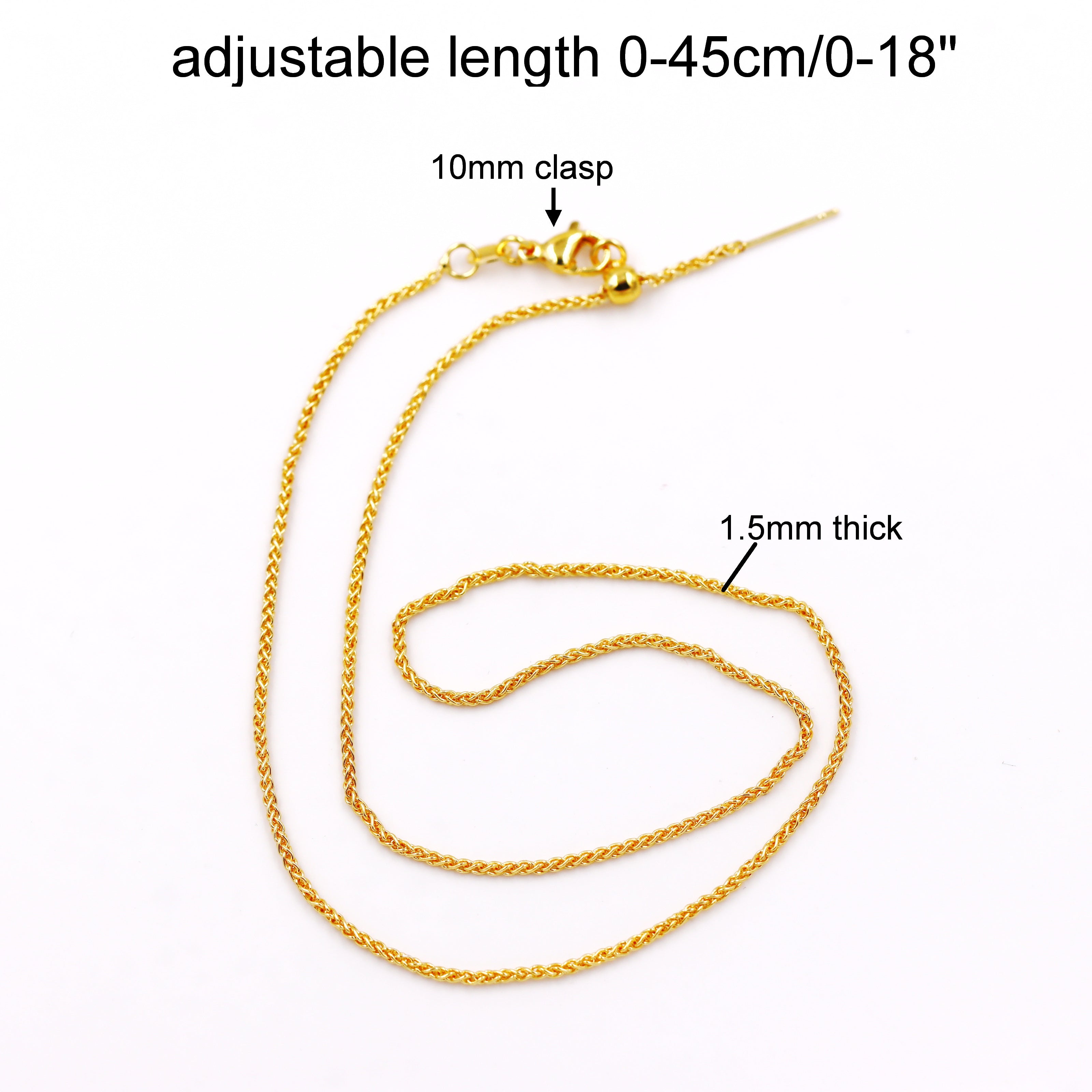 Malahill excellent quality jewelry findings chains for jewelry necklace making, 1.5mm*45cm rope chain with omnipotent clasp, sold 10 pieces per box