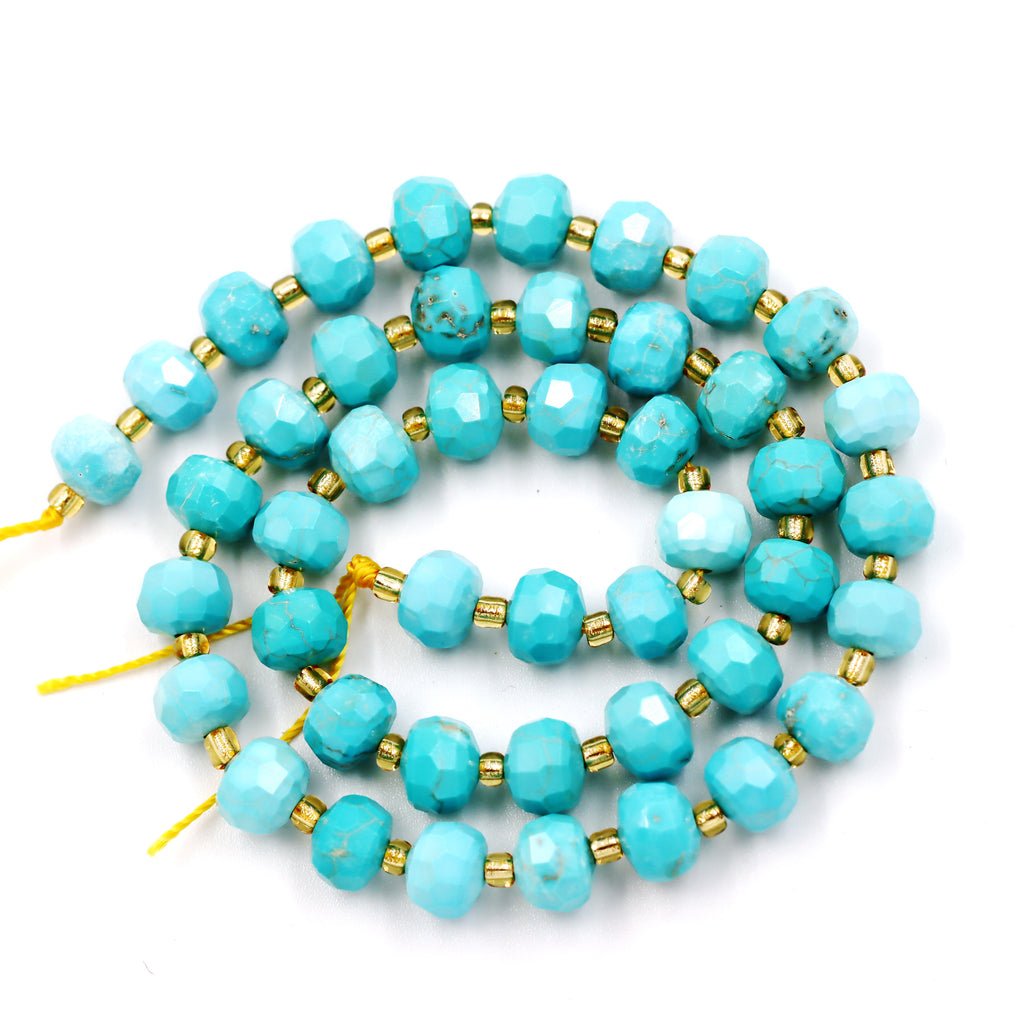Malahill faceted rondelle gemstone for jewelry making, sold per bag 5 strands inside, Blue Howlite Turquoise beads