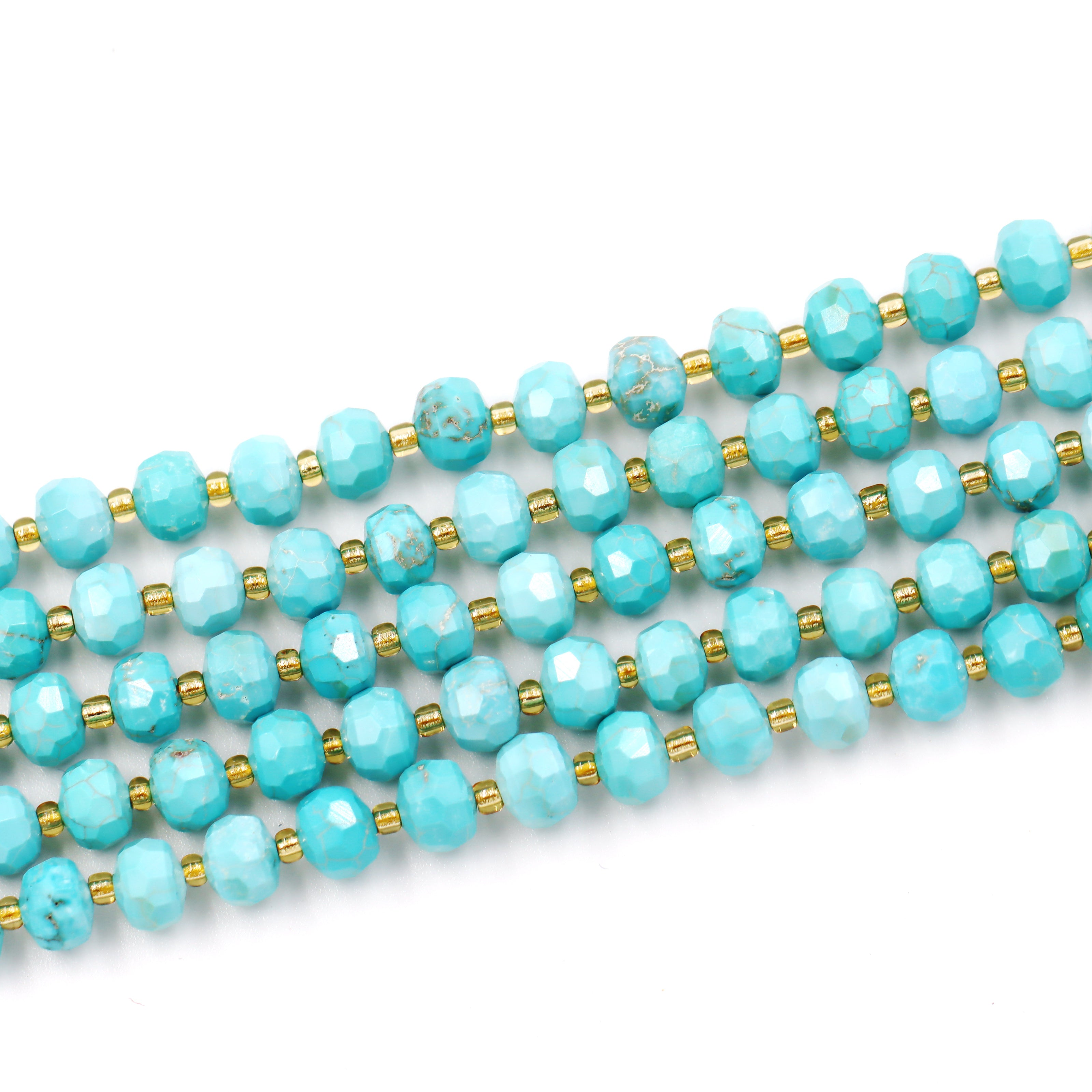 Malahill faceted rondelle gemstone for jewelry making, sold per bag 5 strands inside, Blue Howlite Turquoise beads
