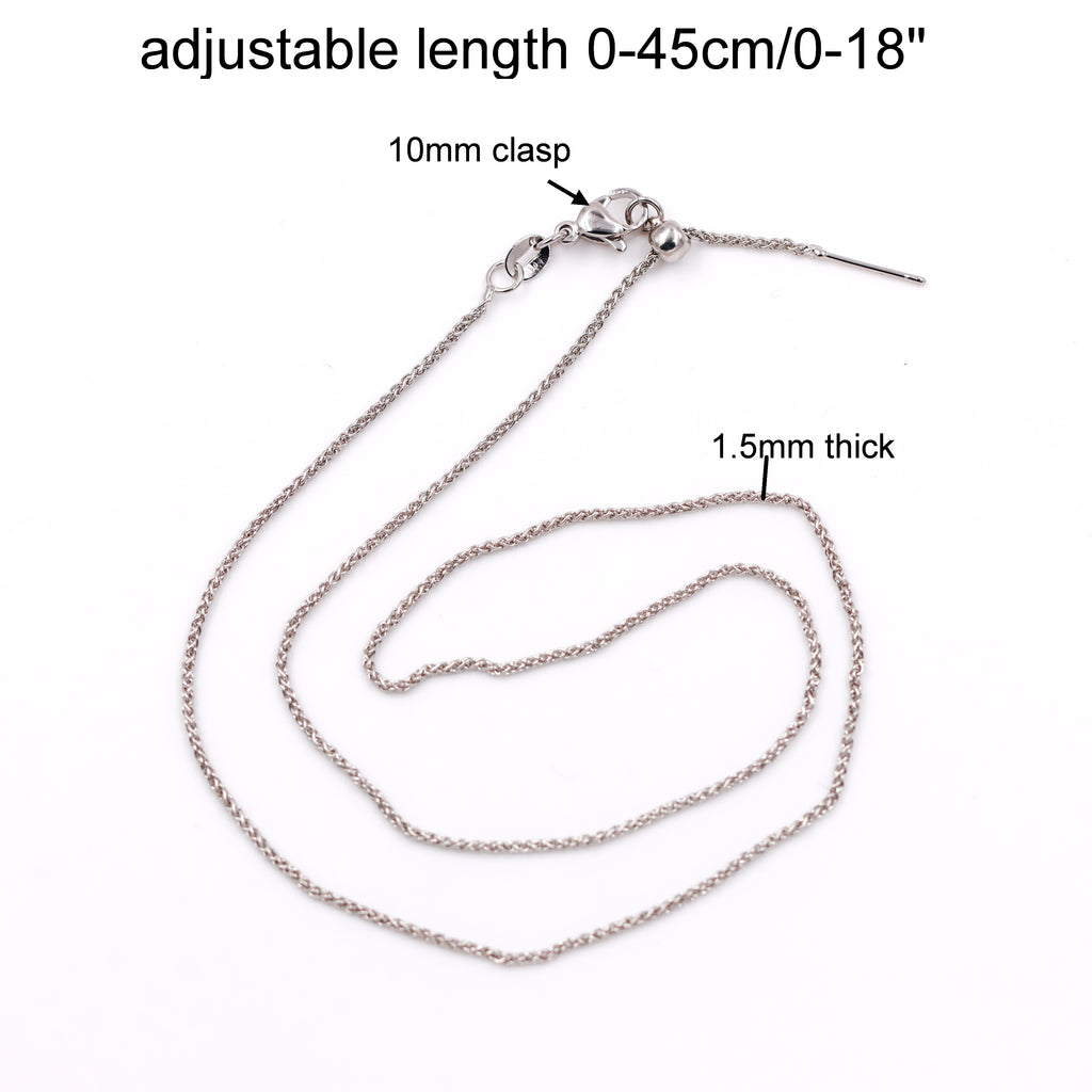 Malahill excellent quality jewelry findings chains for jewelry necklace making, 1.5mm*45cm rope chain with omnipotent clasp, sold 10 pieces per box