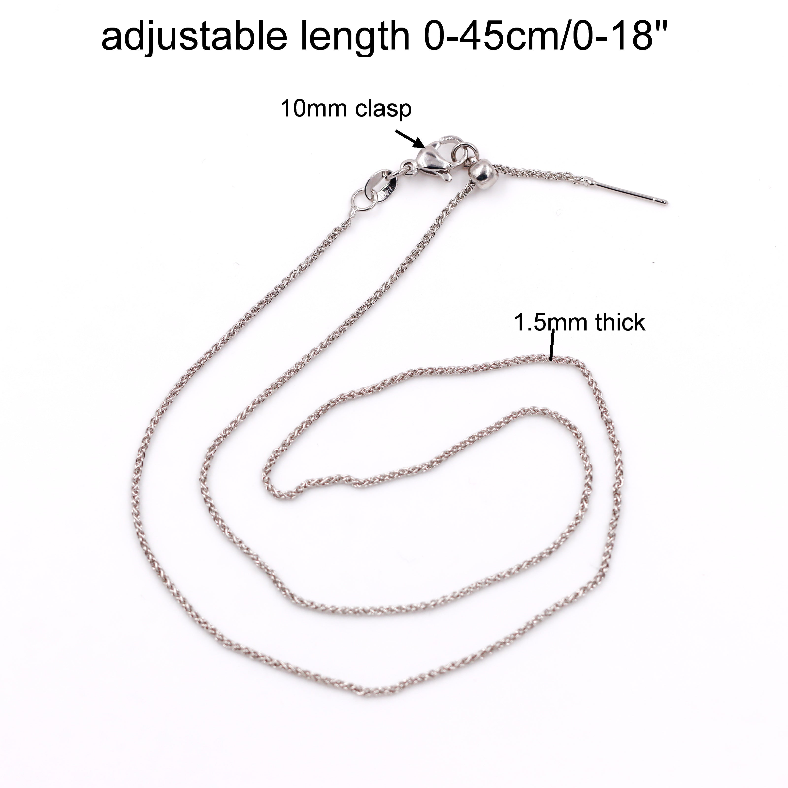 Malahill excellent quality jewelry findings chains for jewelry necklace making, 1.5mm*45cm rope chain with omnipotent clasp, sold 10 pieces per box